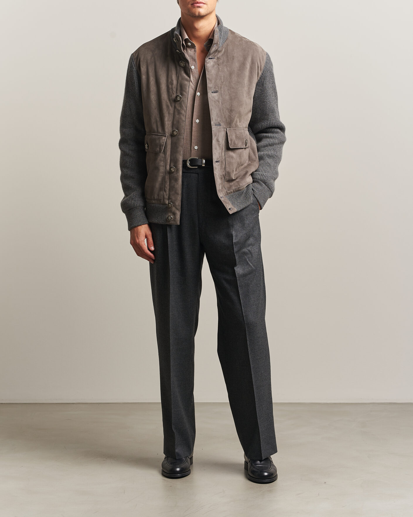 Herren | Jacken | Brunello Cucinelli | Cashmere/Suede Down Jacket Grey Melange