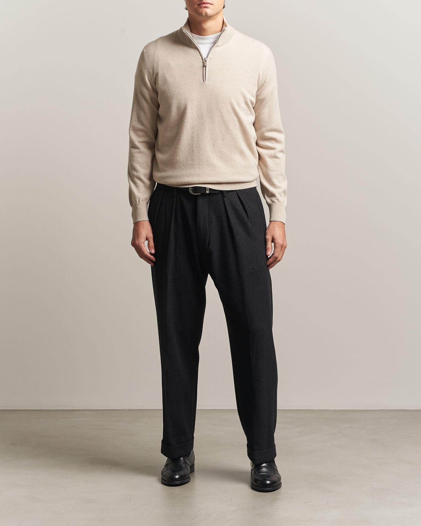 Herren | Pullover | Brunello Cucinelli | 2 Ply Cashmere Half Zip Sand