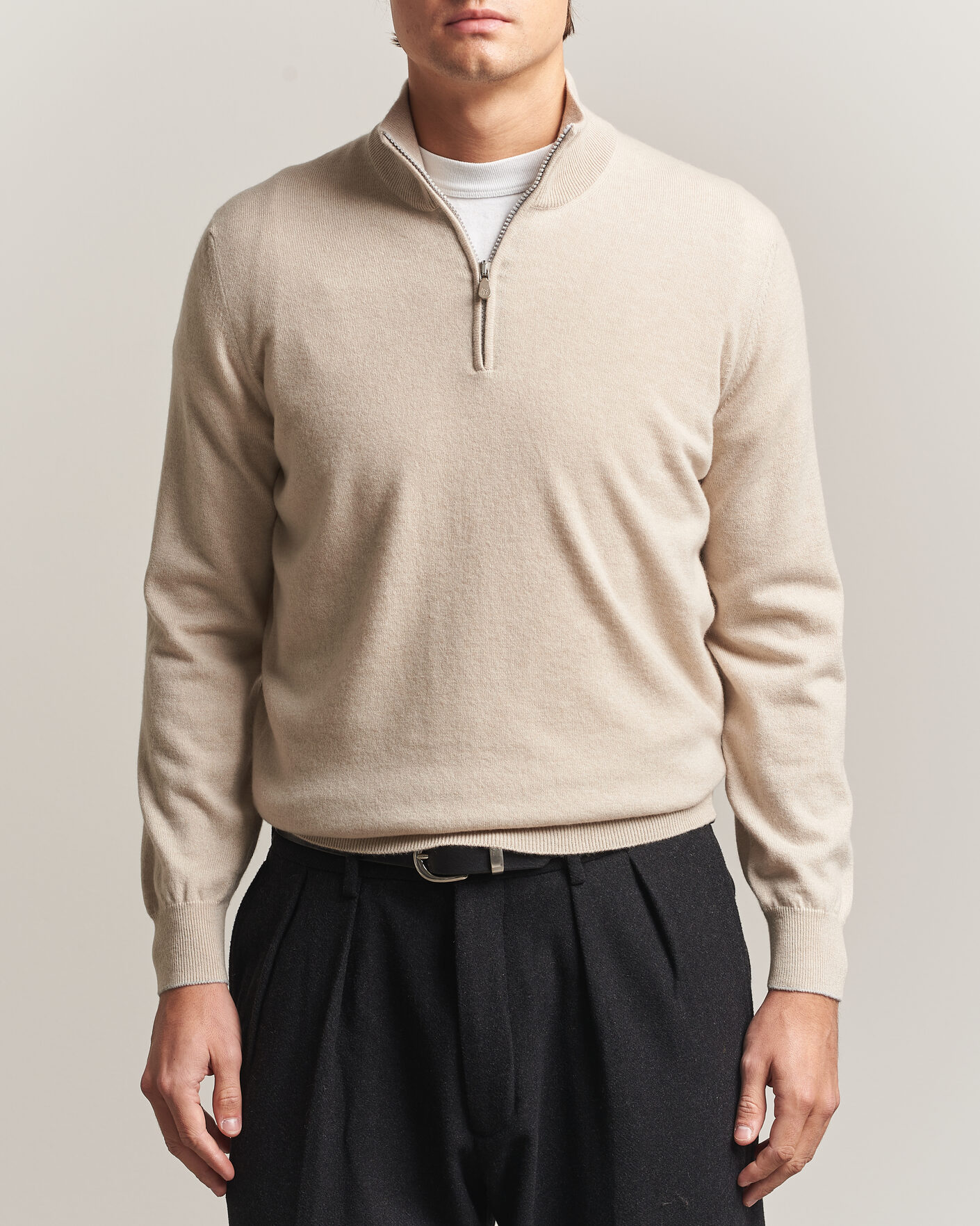 Herren | Pullover | Brunello Cucinelli | 2 Ply Cashmere Half Zip Sand