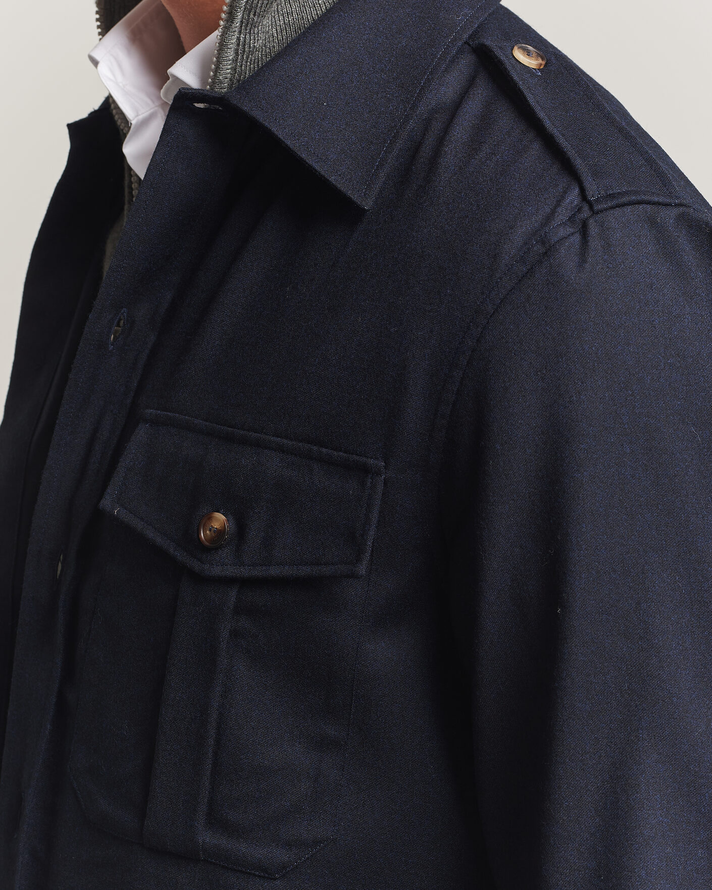 Herren | Hemden | Brunello Cucinelli | Flannel Double Pocket Overshirt Navy