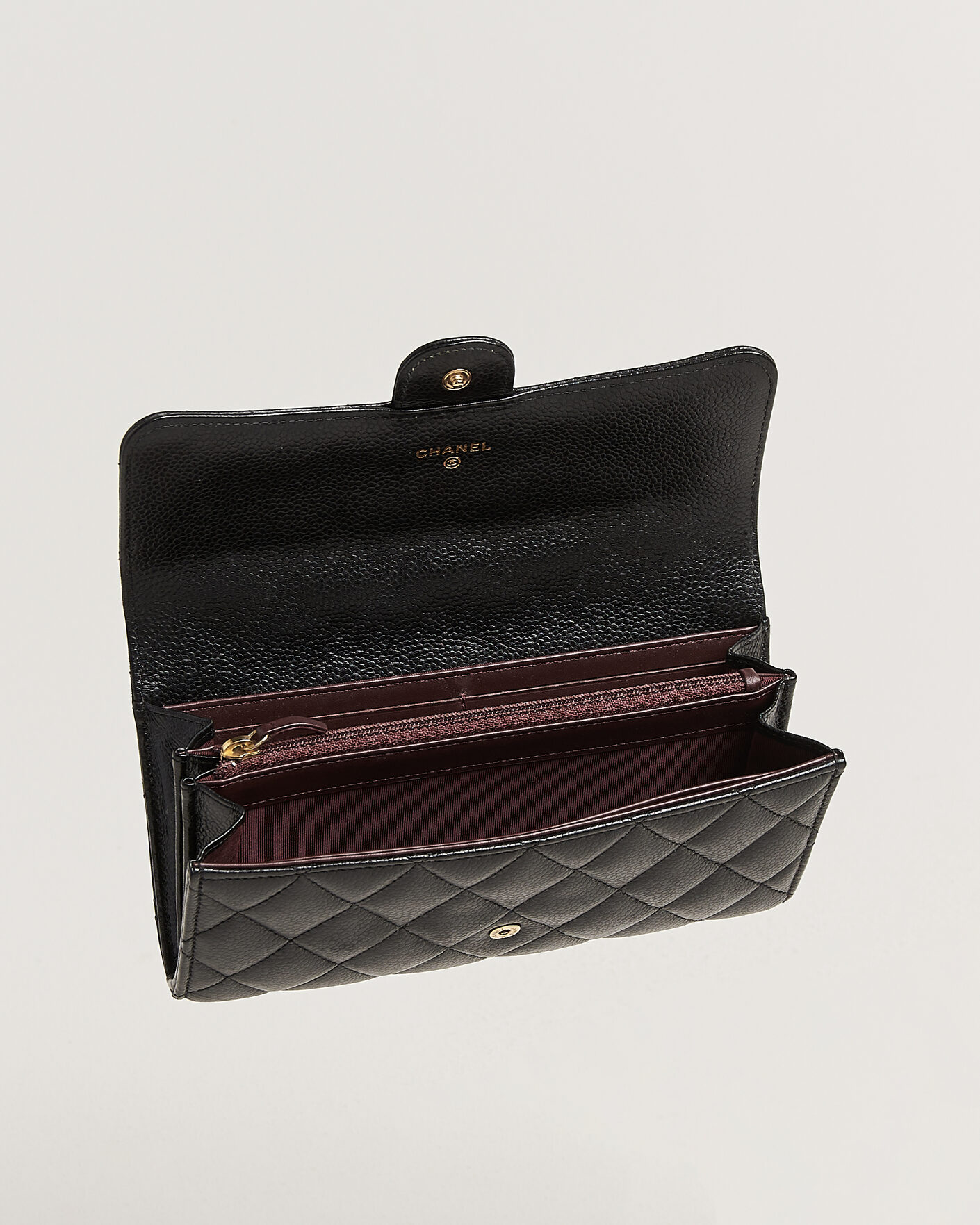 Herren | Pre-Owned & Vintage Bags | Chanel Pre-Owned | Classic Long Flap Wallet Caviar Leather Black