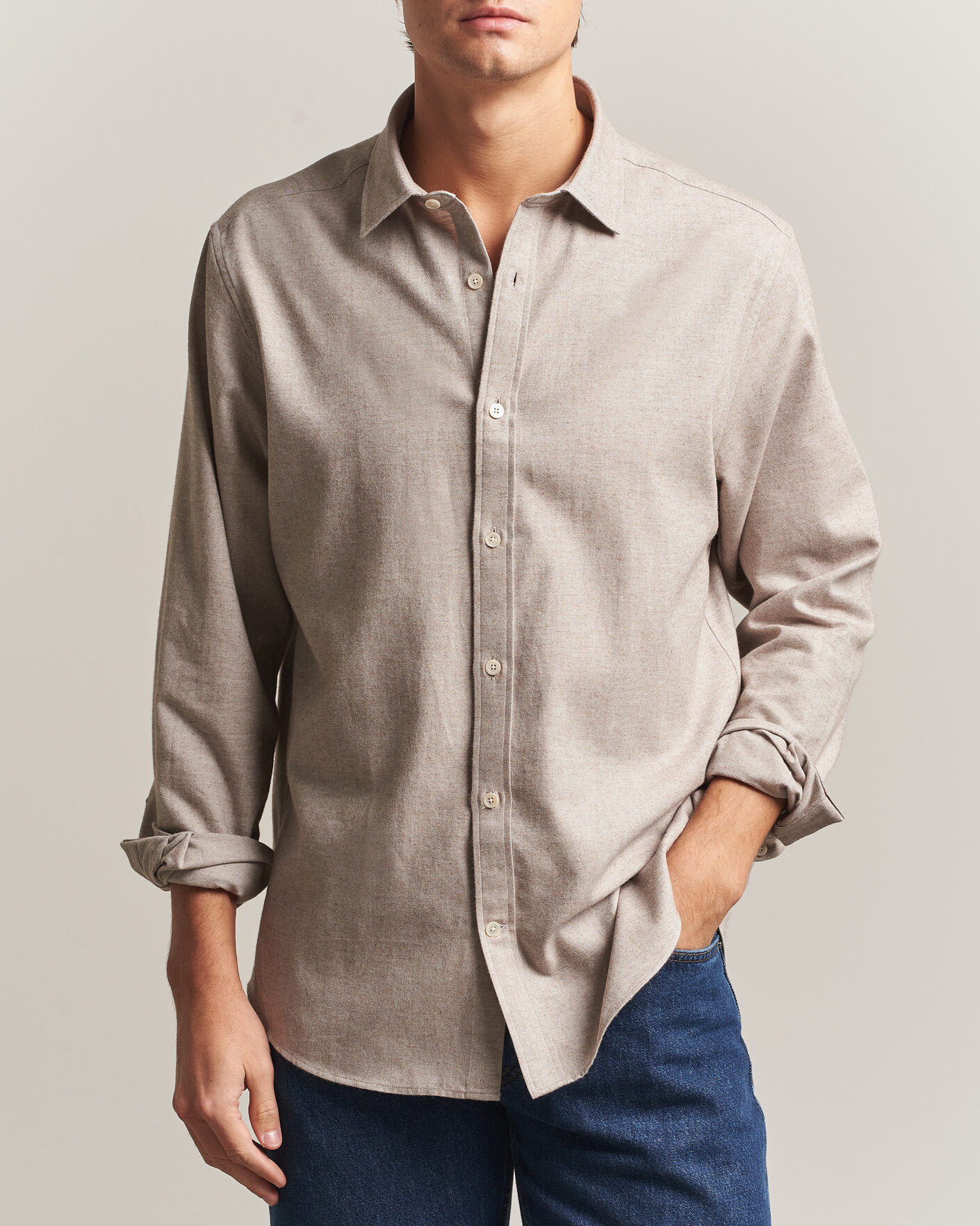 Herren | Hemden | Gant | Regular Fit Flannel Shirt Light Brown Melange
