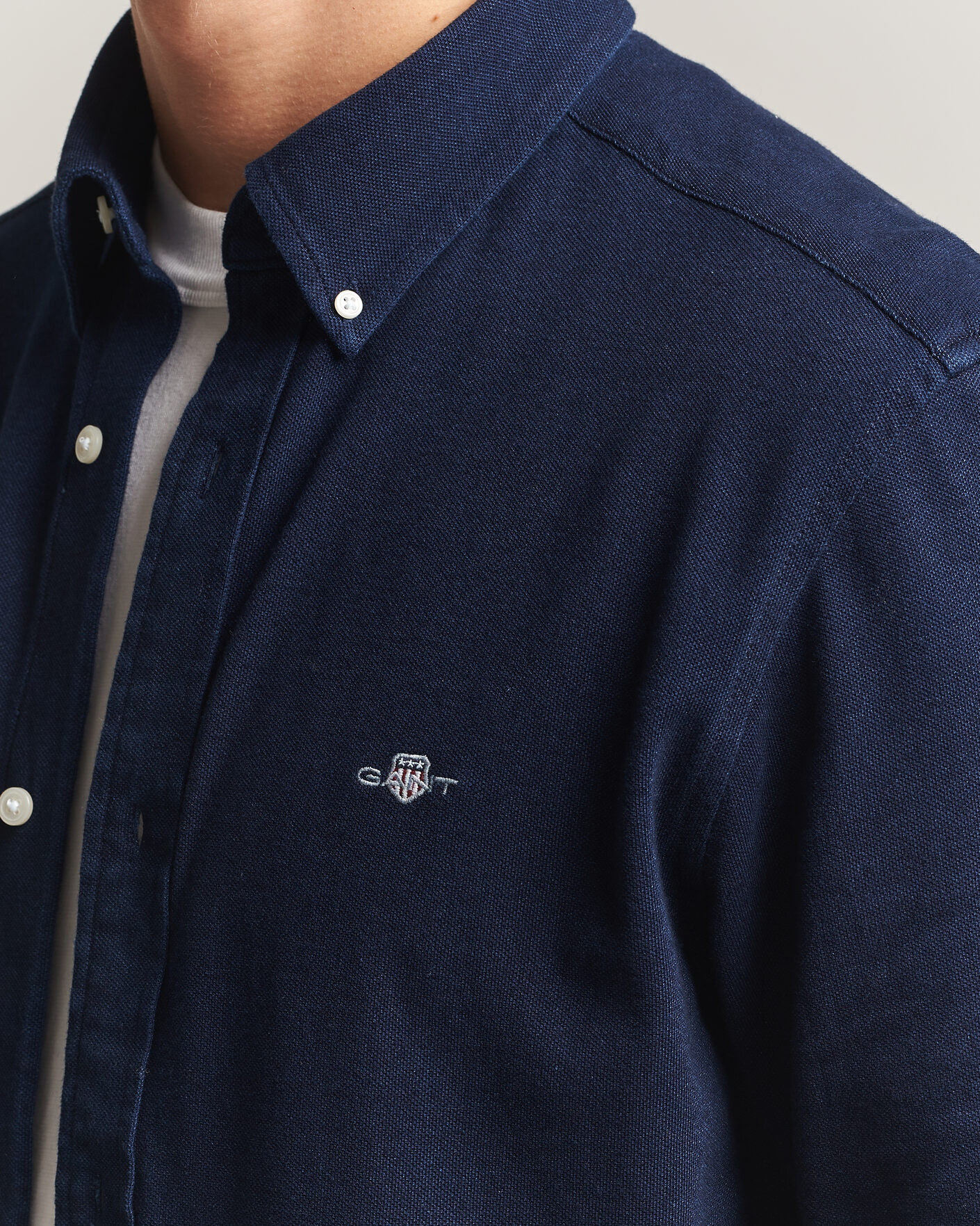 Herren | Hemden | Gant | Regular Fit Indigo Jersey Pique Shirt Dark Blue