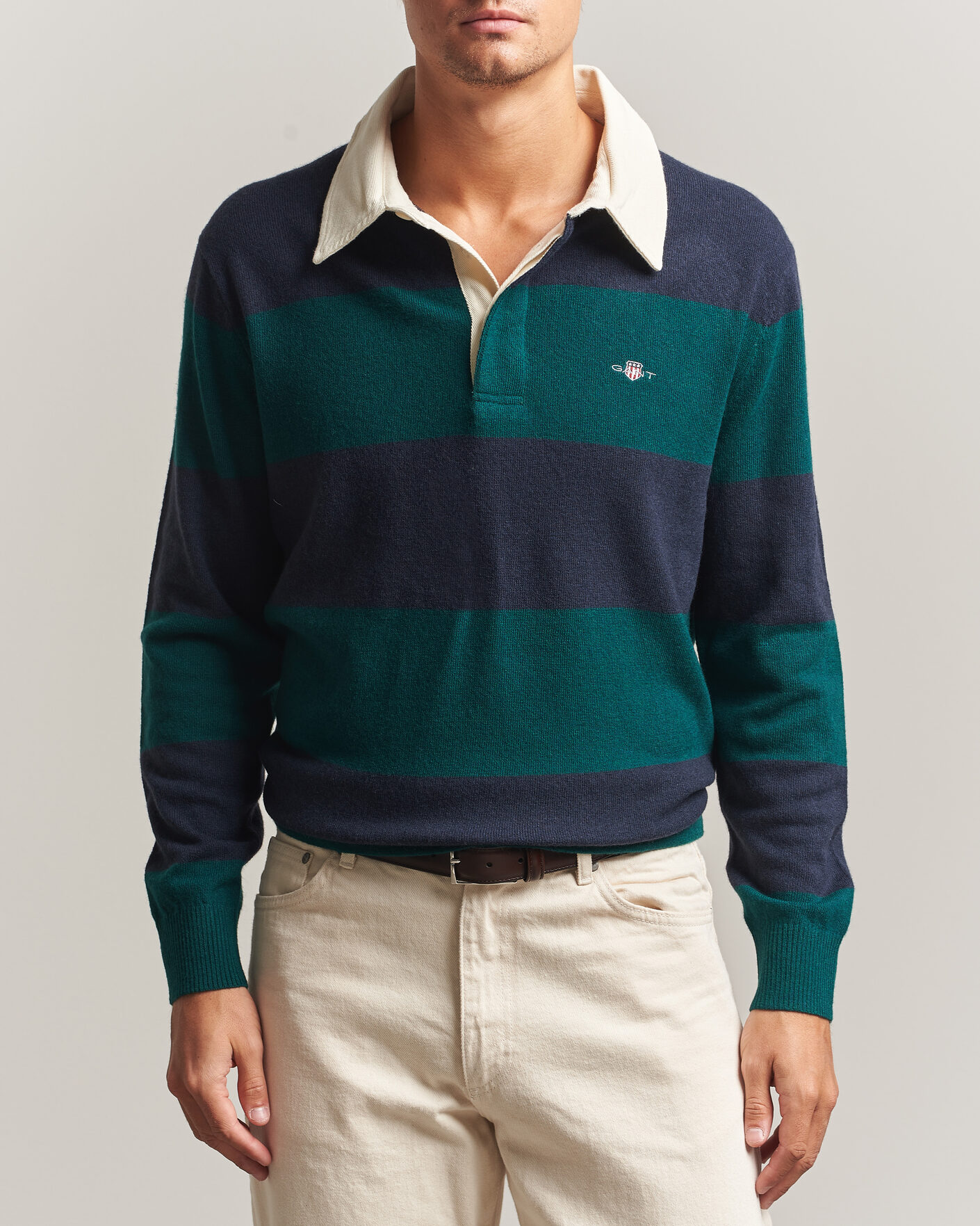 Herren | Pullover | Gant | Lambswool Barstriped Rugger Dark Emerald