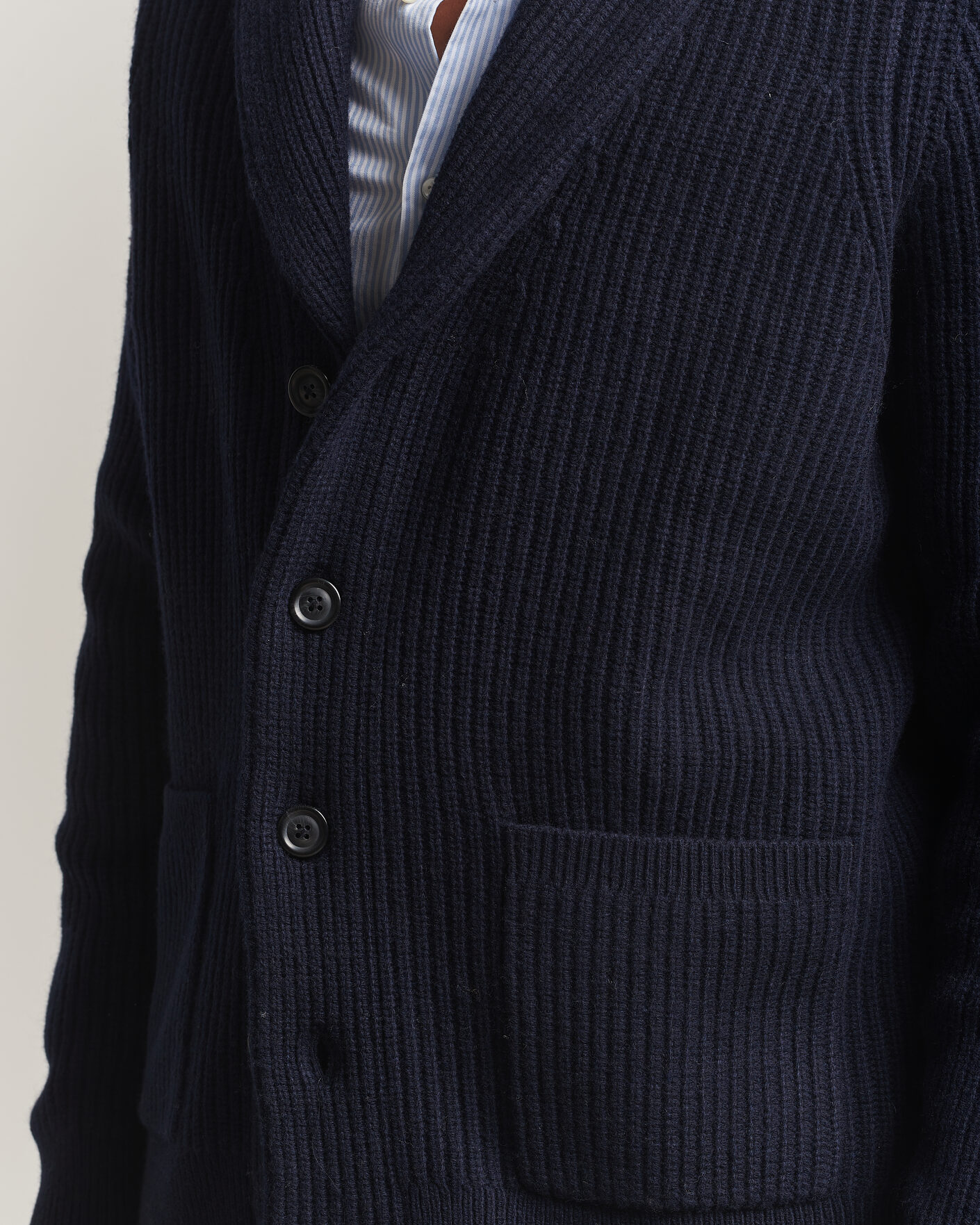 Herren | Pullover | Gant | Wool/Cotton Ribbed Shawl Collar Cardigan Evening Blue