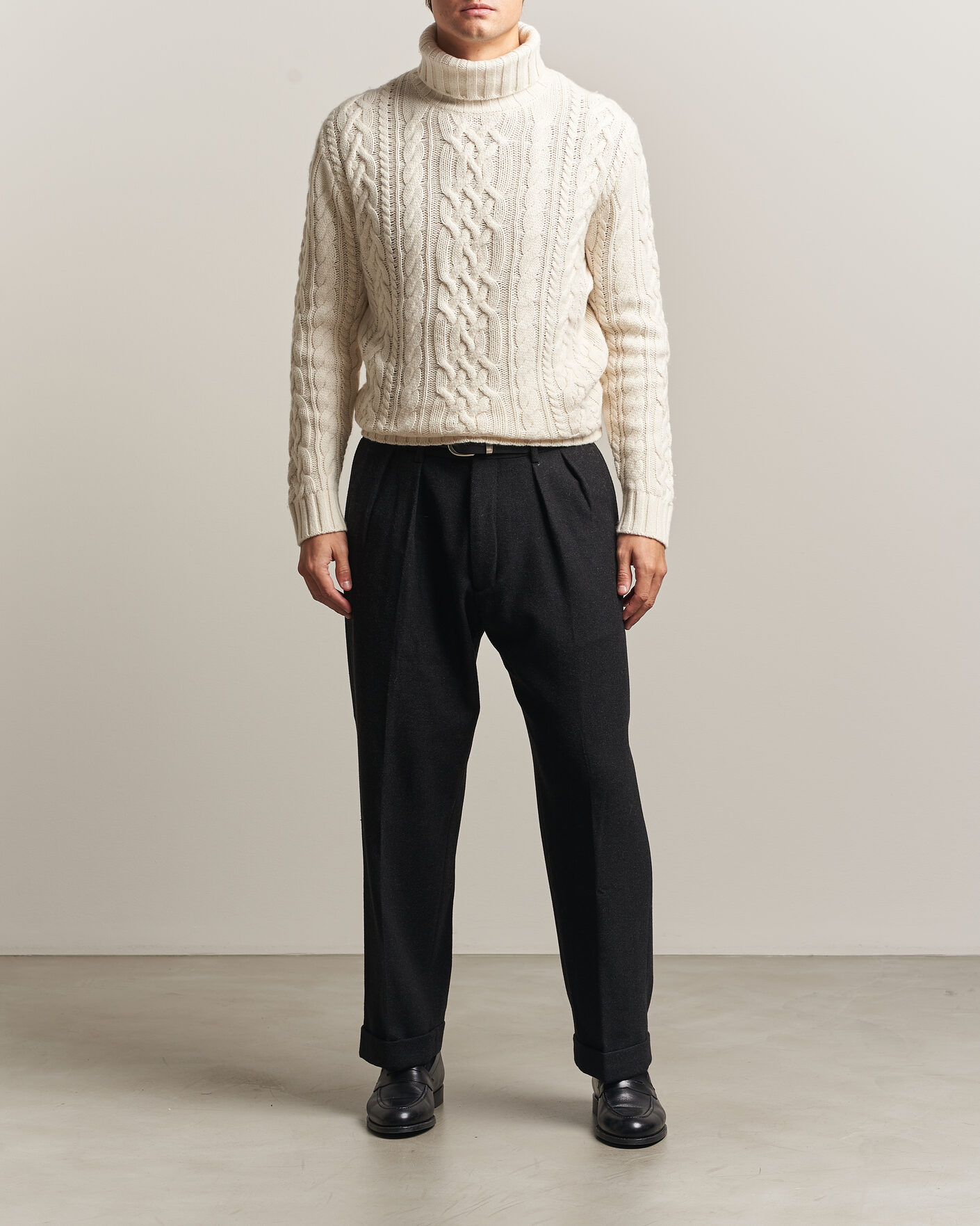 Herren | Pullover | Gant | Wool/Cotton Cable Knitted Turtleneck Cream