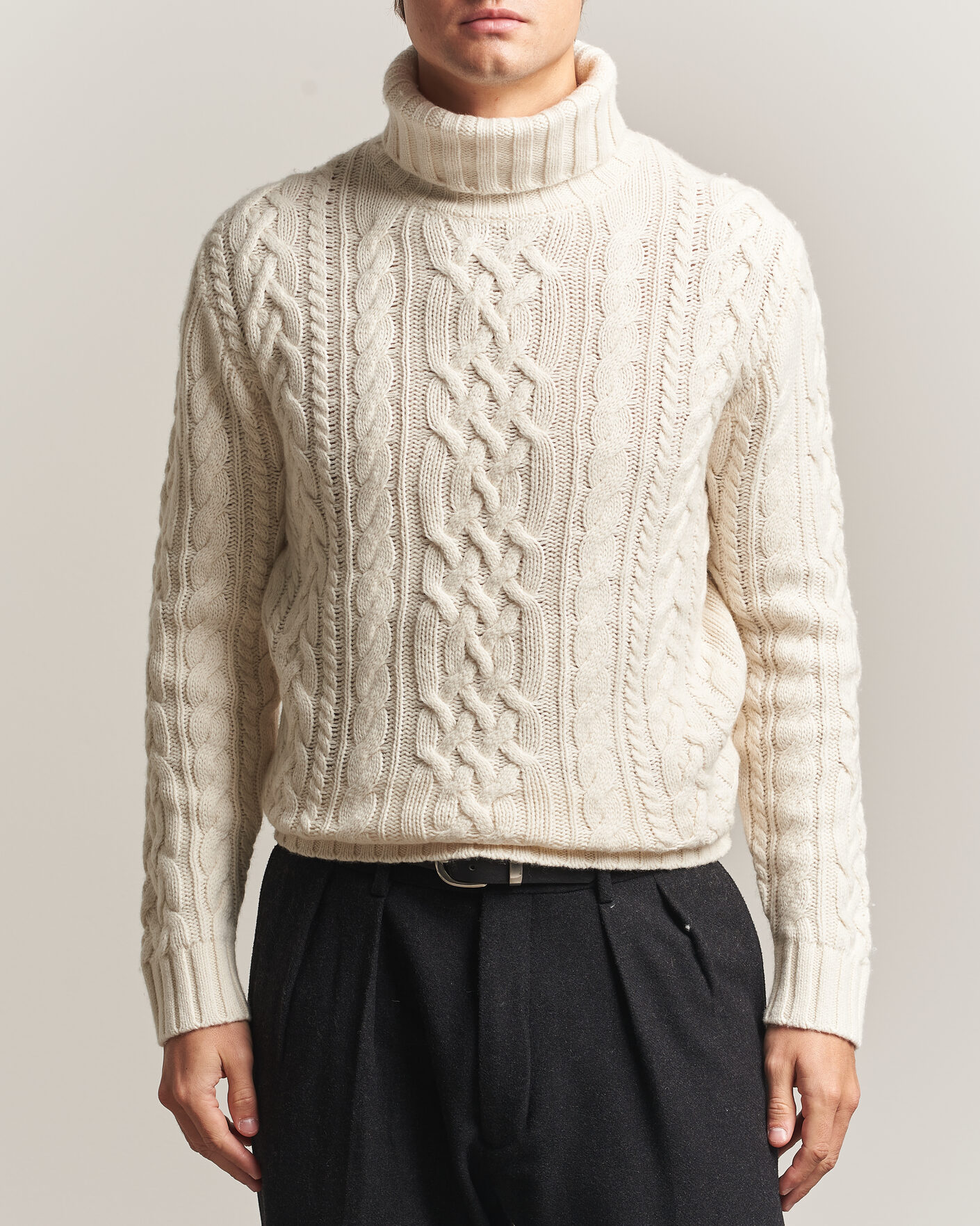Herren | Pullover | Gant | Wool/Cotton Cable Knitted Turtleneck Cream