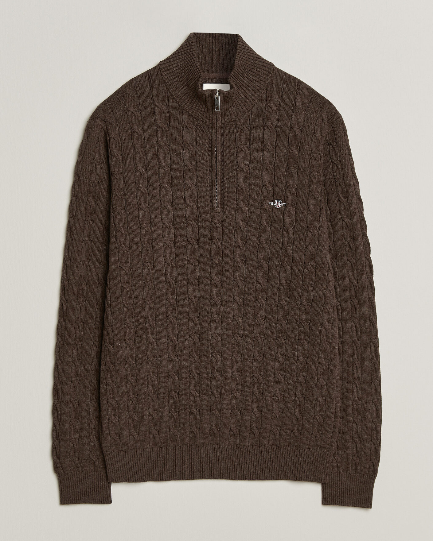 Herren | Pullover | Gant | Cotton Cable Half Zip Black Brown Melange