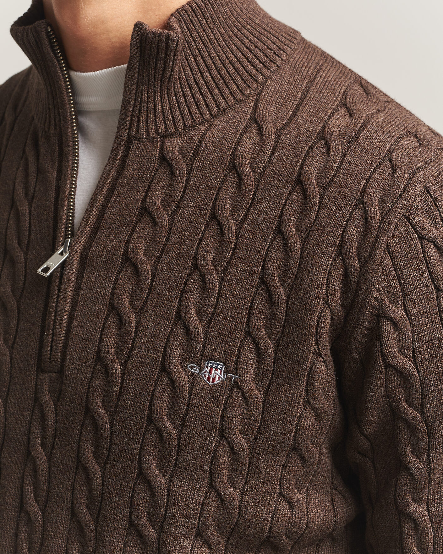 Herren | Pullover | Gant | Cotton Cable Half Zip Black Brown Melange