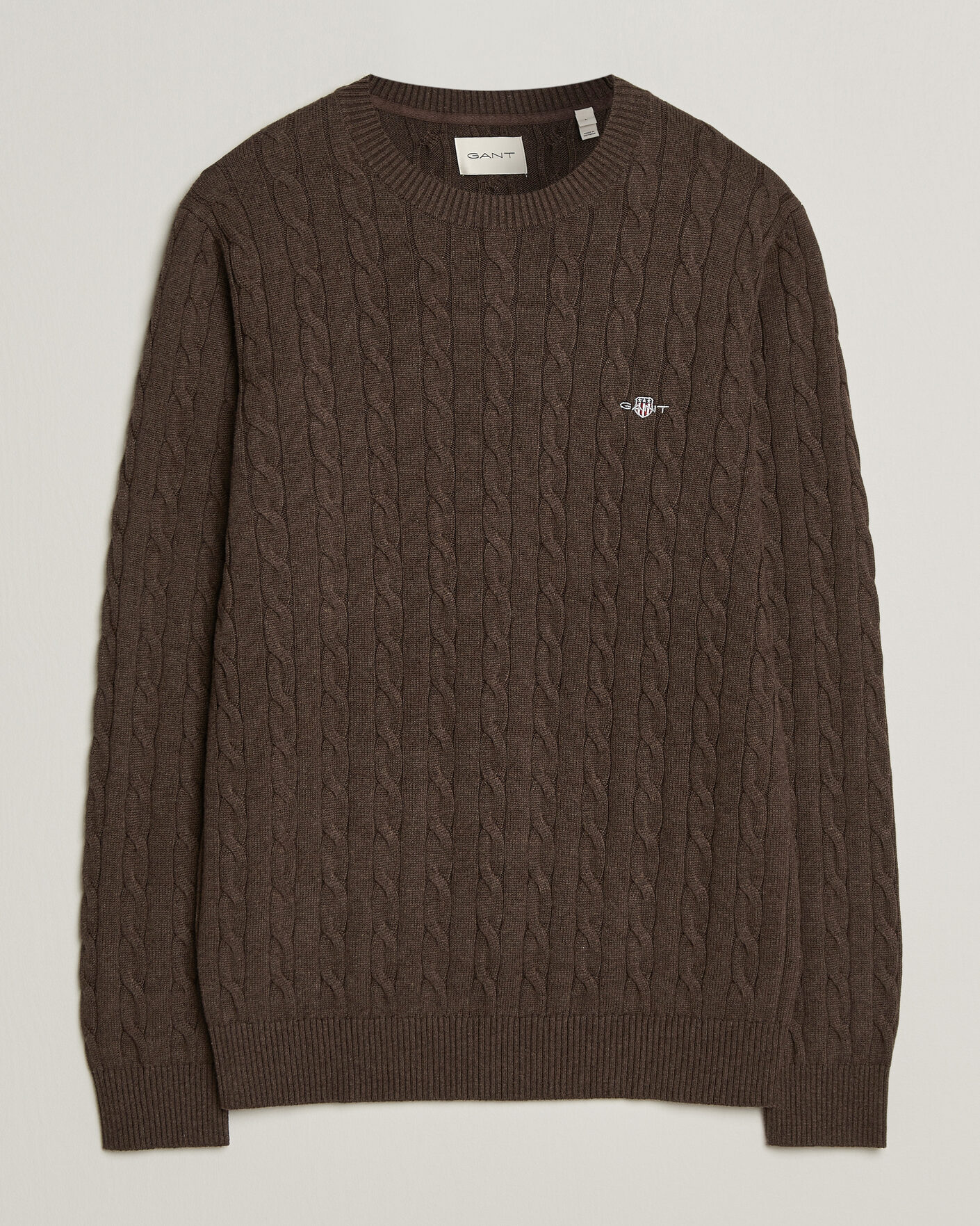 Herren | Pullover | Gant | Cotton Cable Crew Neck Black Brown Melange
