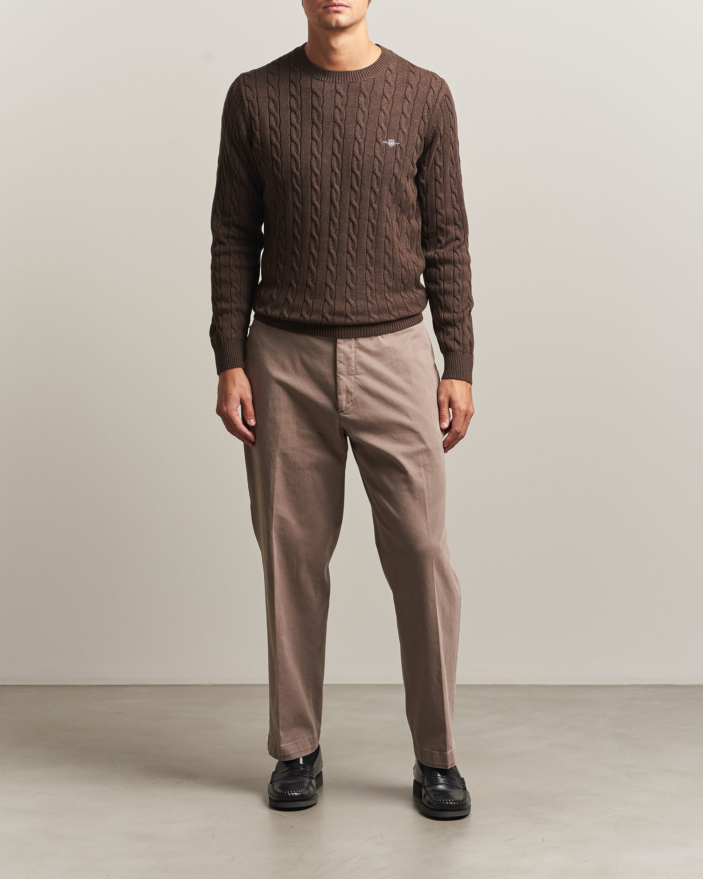 Herren | Pullover | Gant | Cotton Cable Crew Neck Black Brown Melange