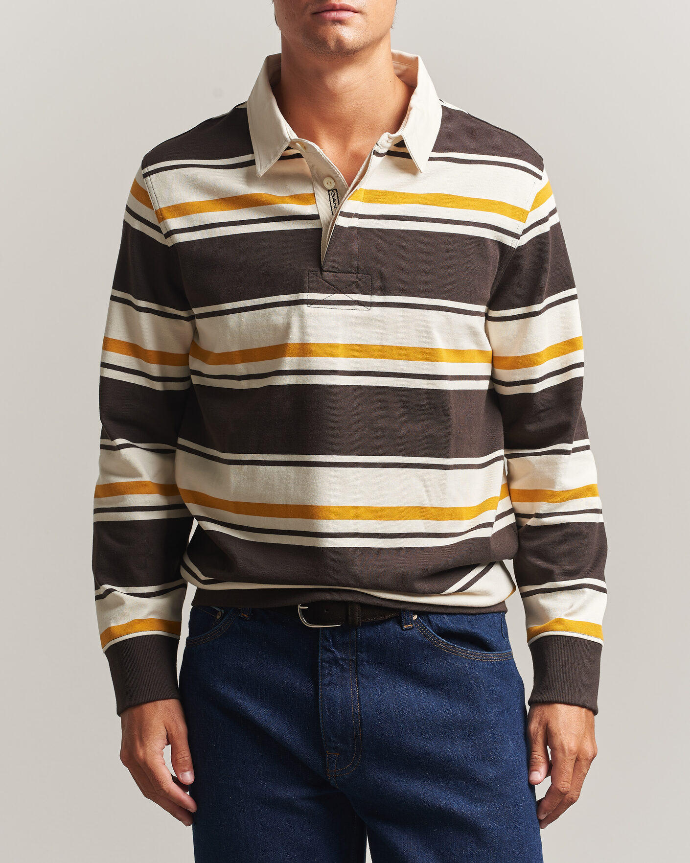 Herren | Pullover | Gant | Striped Heavy Rugger Charred Wood Brown