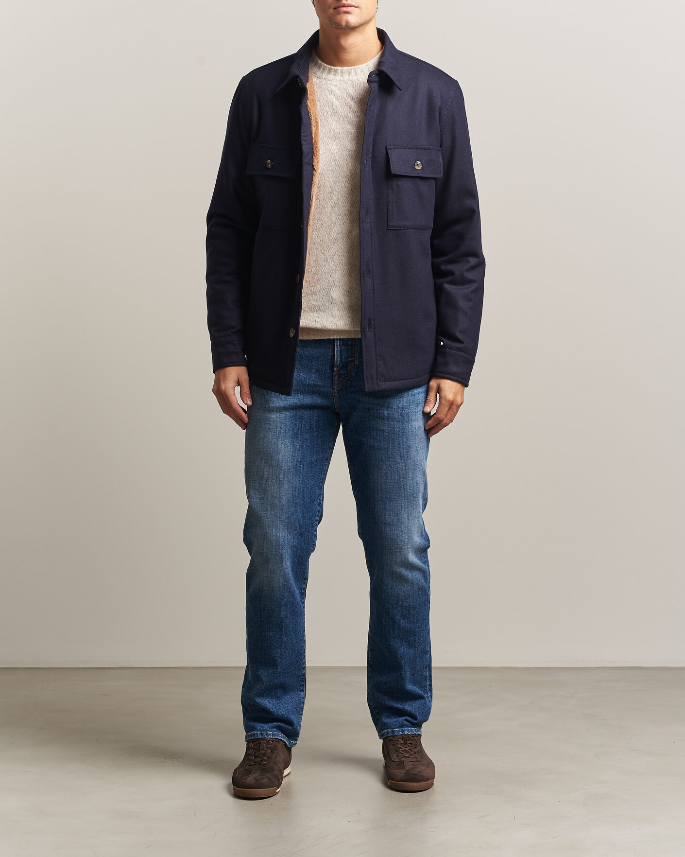 Herren | Jacken | Jacob Cohën | Wool Flannel Eco Fur Lined Shirt Jacket Navy