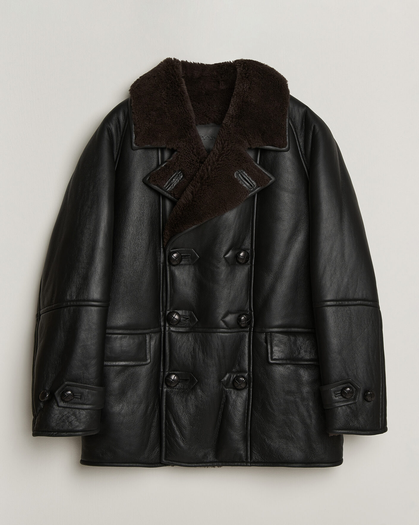 Herren | Jacken | Gant | Shearling Leather Peacoat Black
