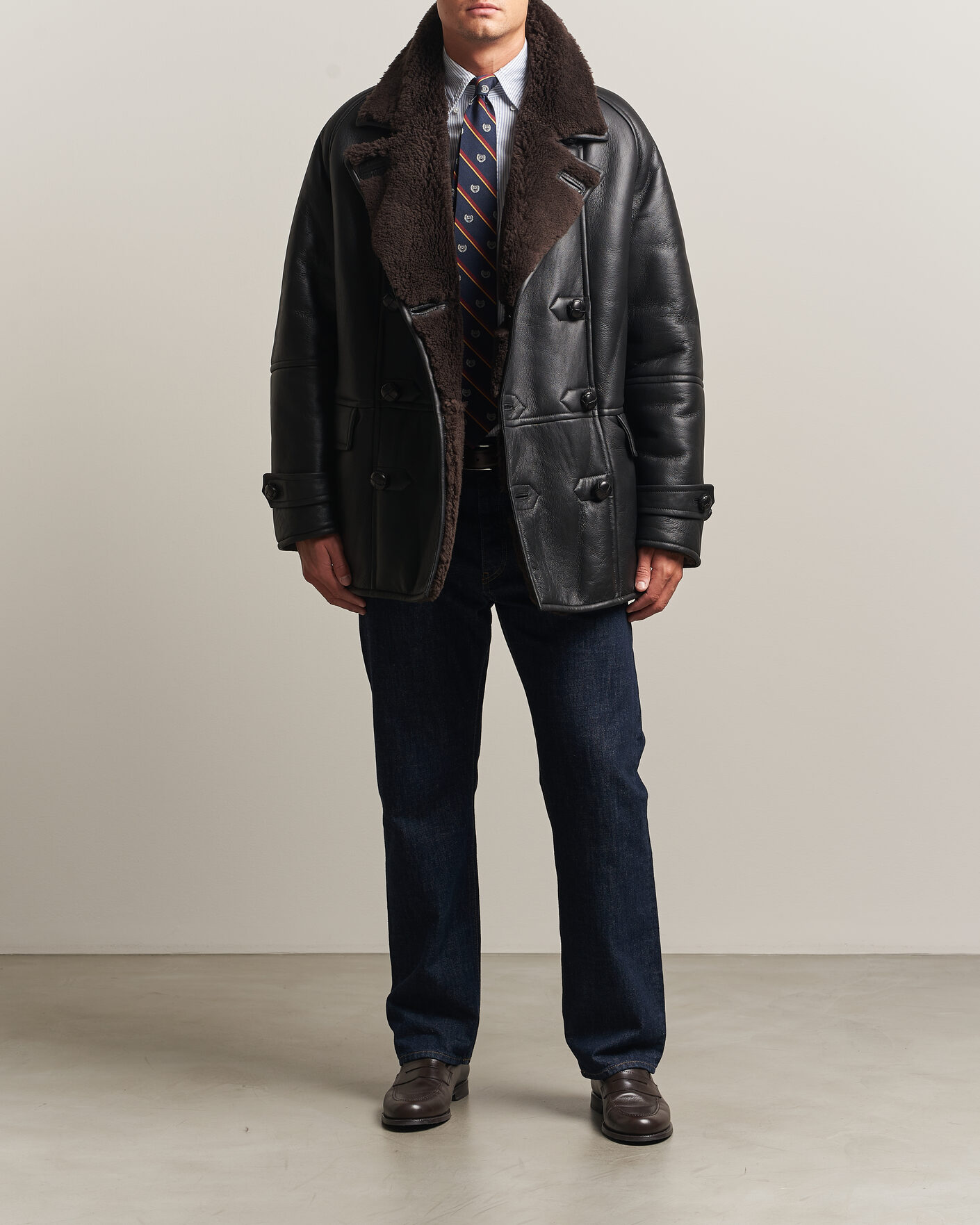 Herren | Jacken | Gant | Shearling Leather Peacoat Black