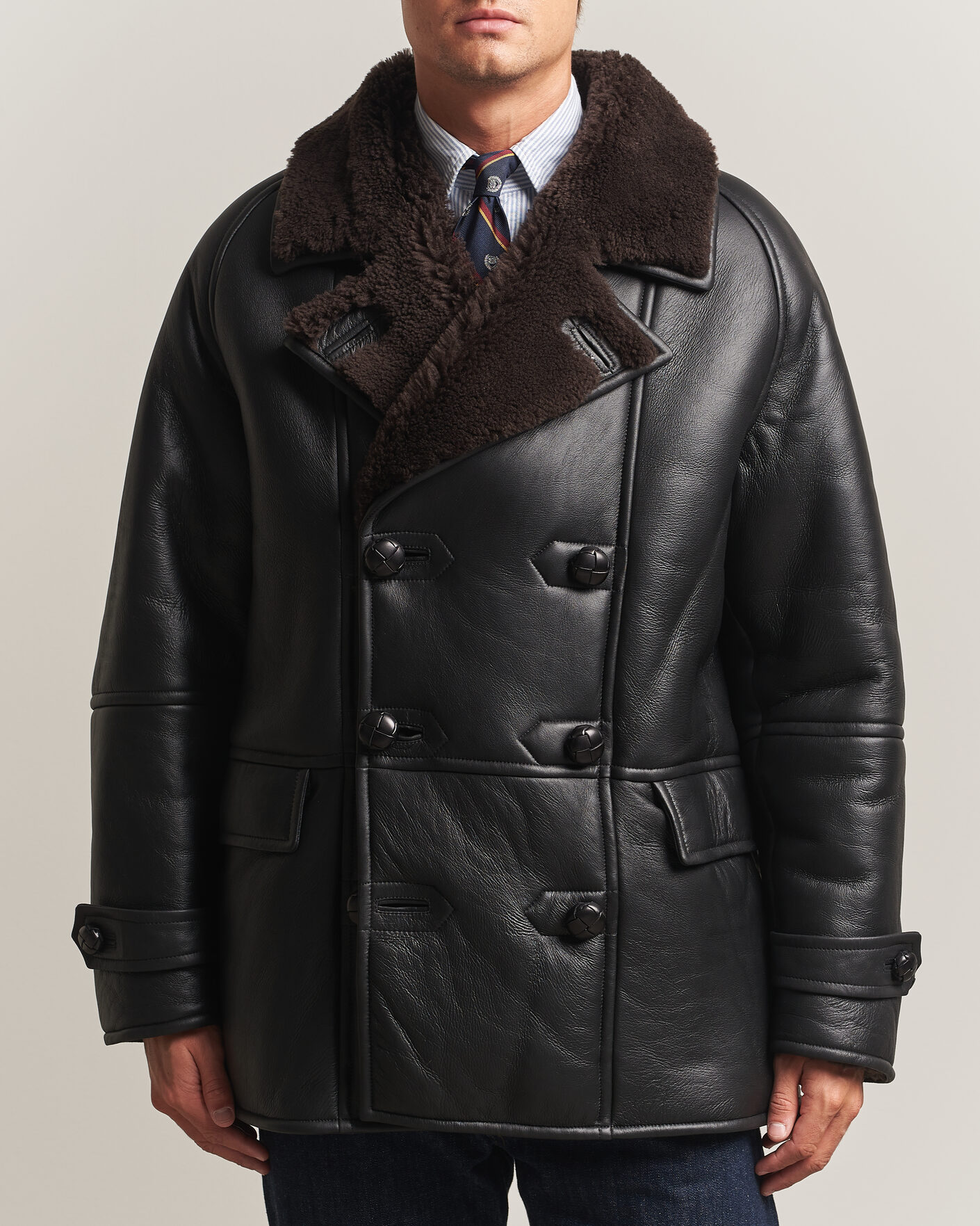 Herren | Jacken | Gant | Shearling Leather Peacoat Black