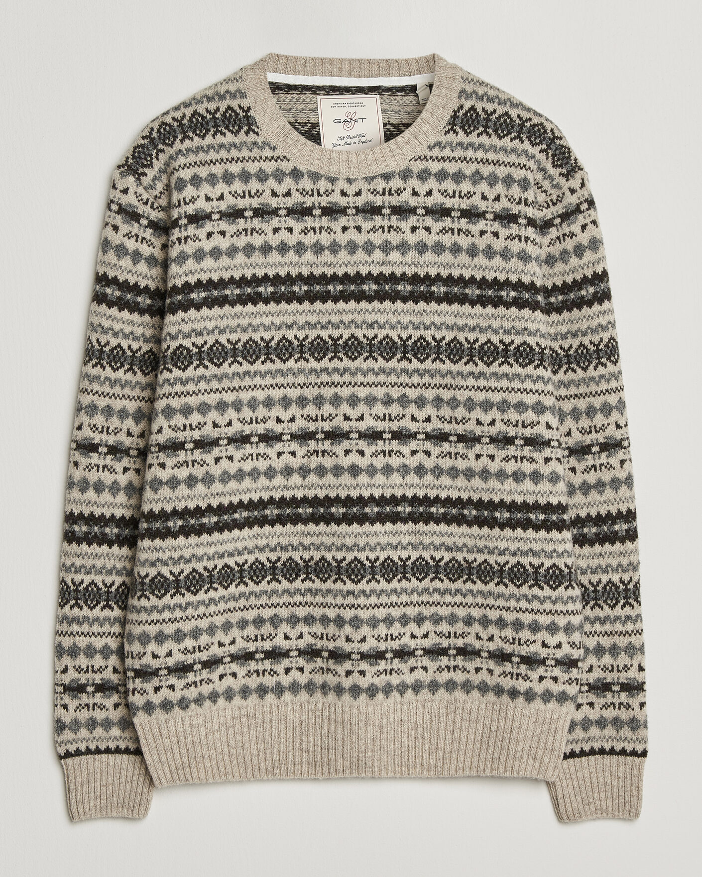 Herren | Pullover | Gant | Brushed Wool Fair Isle Sweater Light Beige Melange