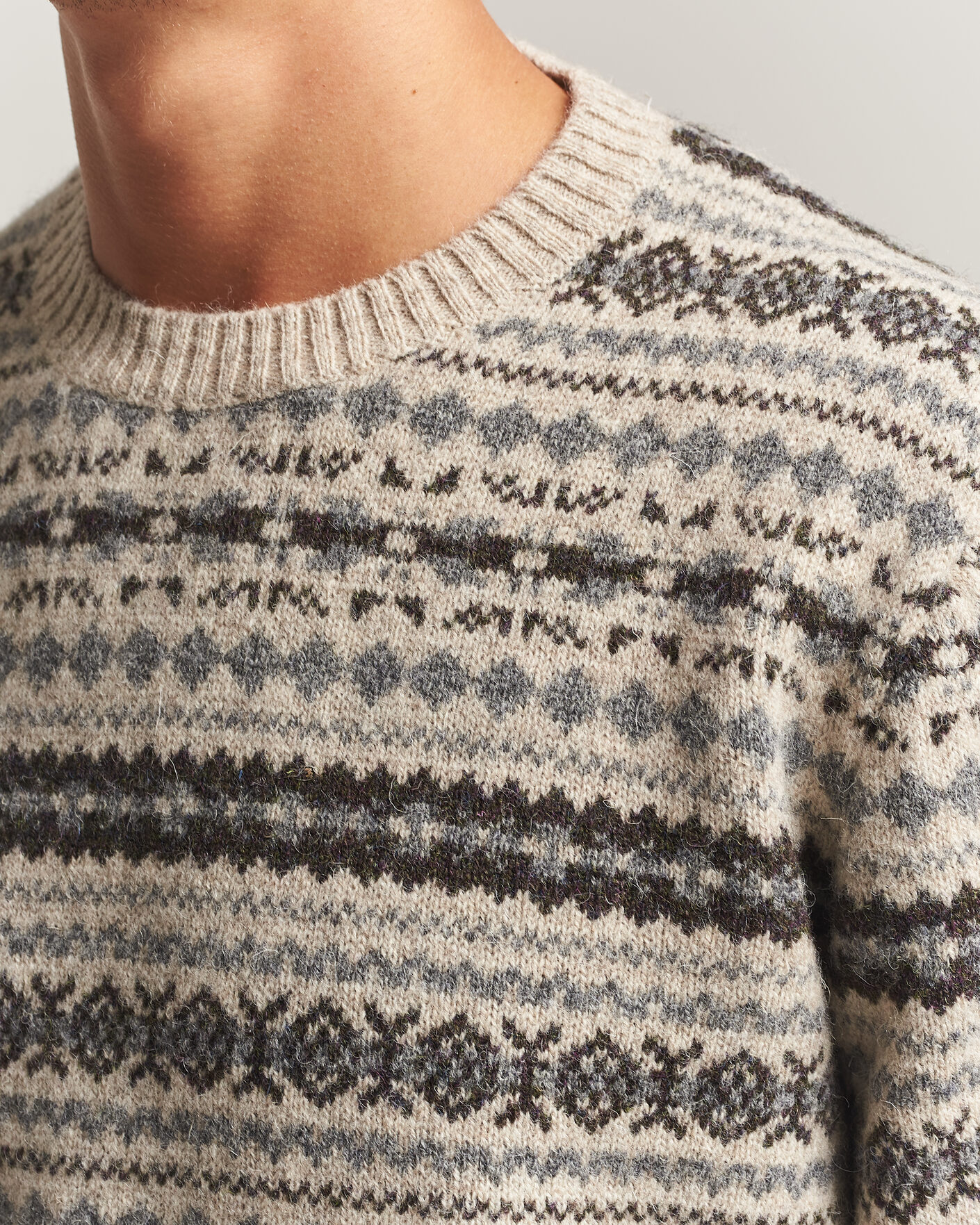 Herren | Pullover | Gant | Brushed Wool Fair Isle Sweater Light Beige Melange