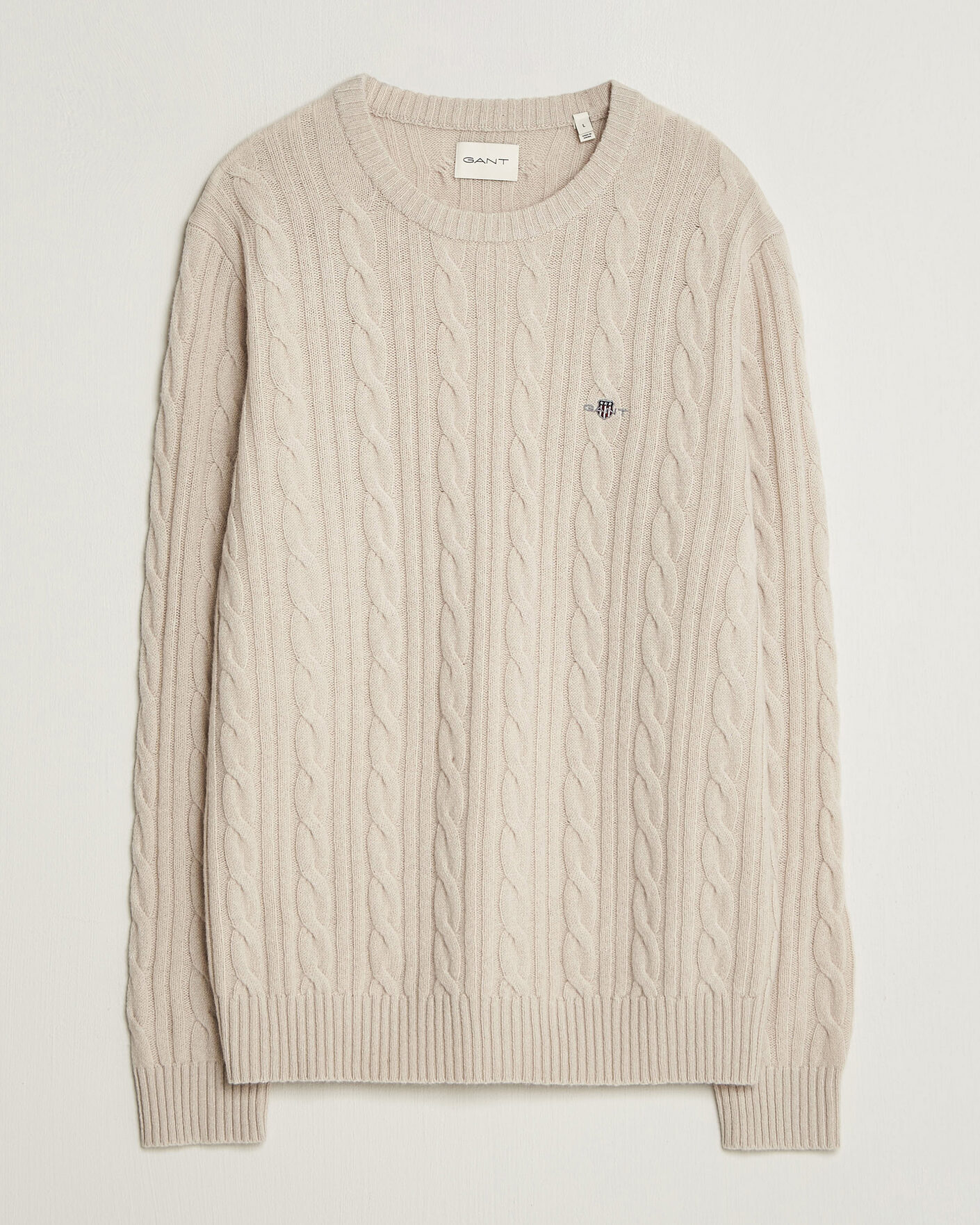 Herren | Pullover | Gant | Lambswool Cable Crew Neck Clay Beige