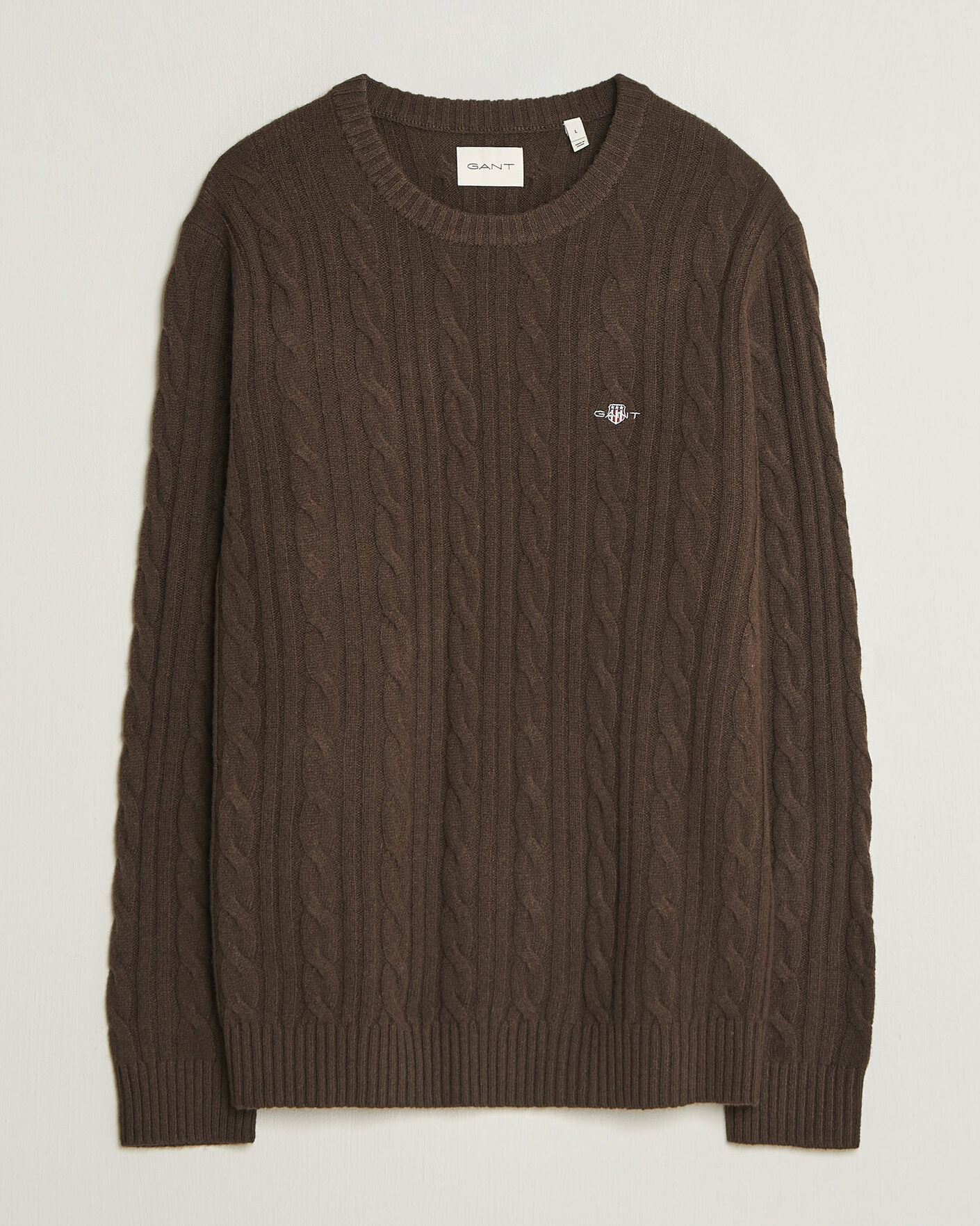 Herren | Pullover | Gant | Lambswool Cable Crew Neck Black Brown