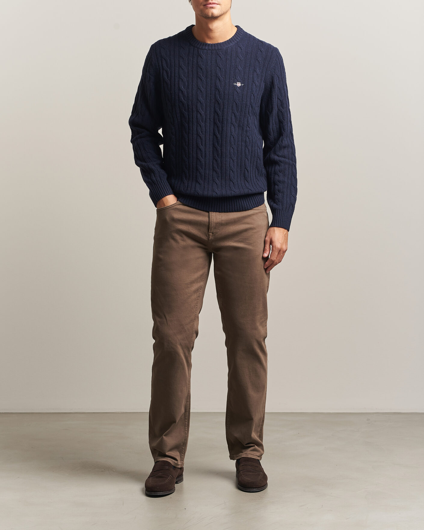 Herren | Pullover | Gant | Lambswool Cable Crew Neck Evening Blue