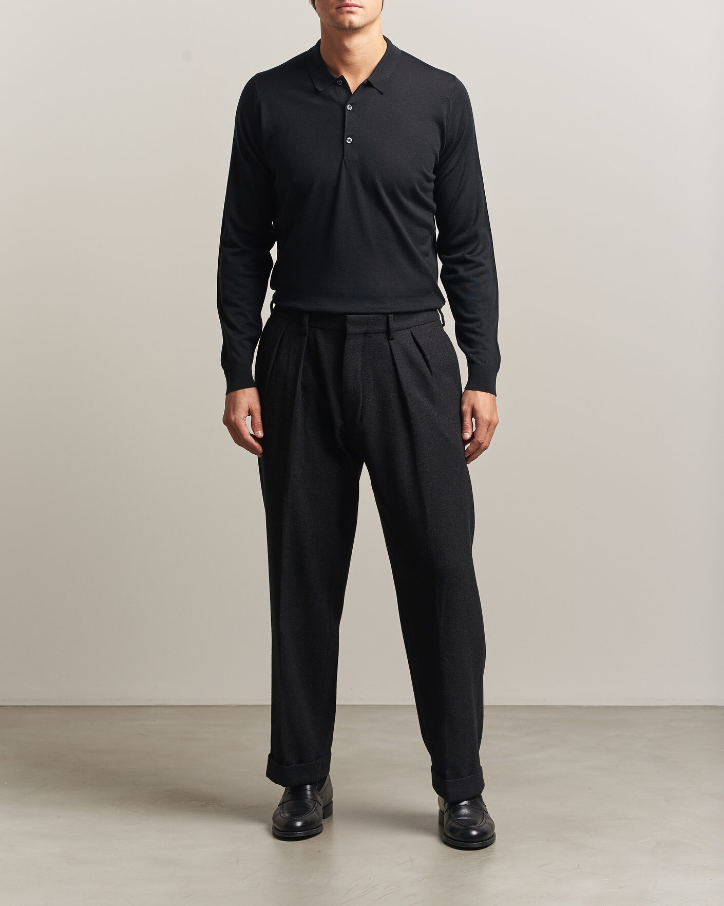 Herren | Pullover | John Smedley | Belper Extra Fine Merino Polo Pullover Black