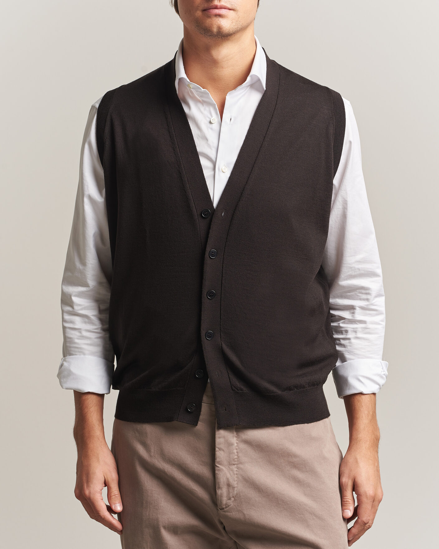 Herren | Pullover | John Smedley | Bolton Extra Fine Merino Waistcoat Faulkner Brown