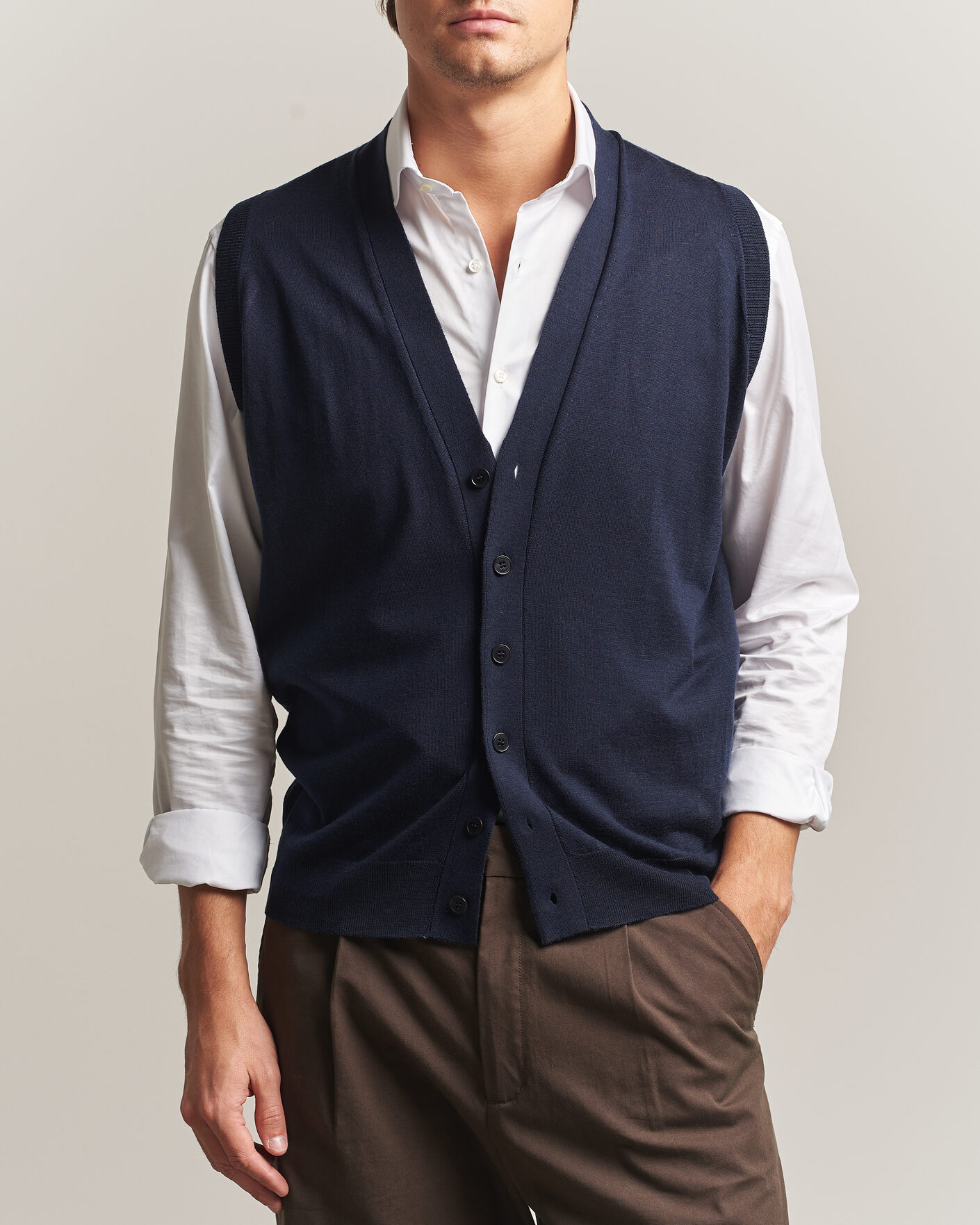 Herren | Pullover | John Smedley | Bolton Extra Fine Merino Waistcoat Midnight
