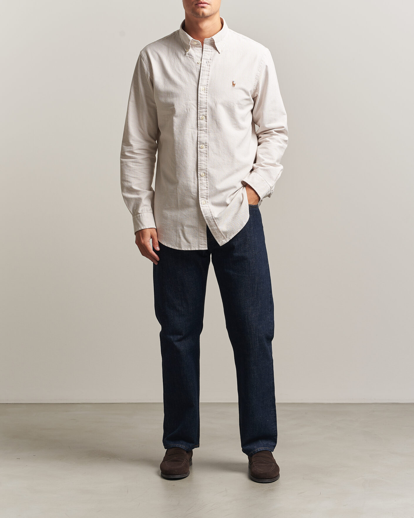 Herren | Hemden | Polo Ralph Lauren | Custom Fit Striped Oxford Shirt Camel/White