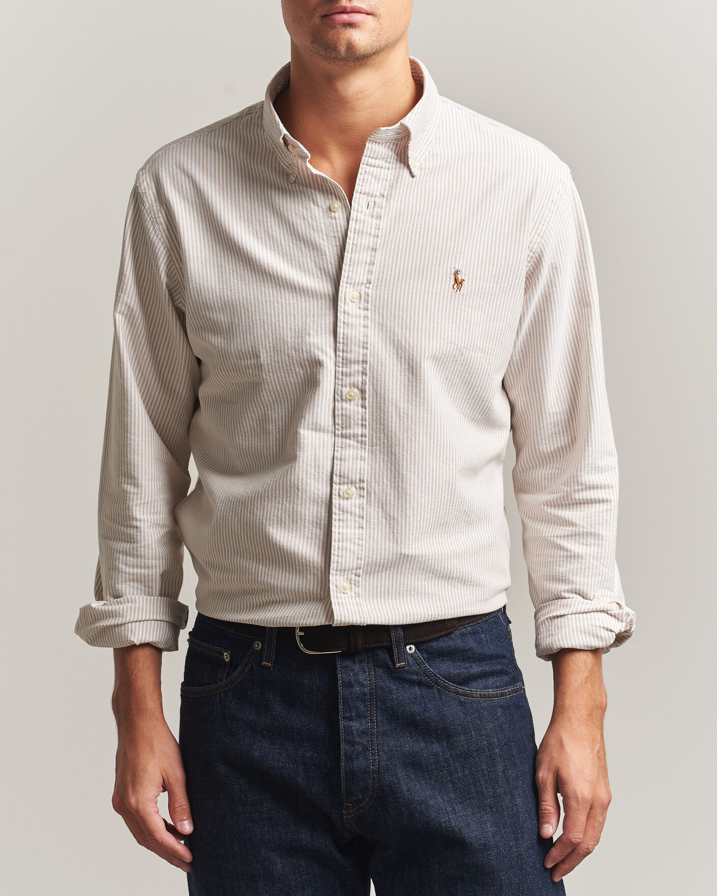 Herren | Hemden | Polo Ralph Lauren | Custom Fit Striped Oxford Shirt Camel/White