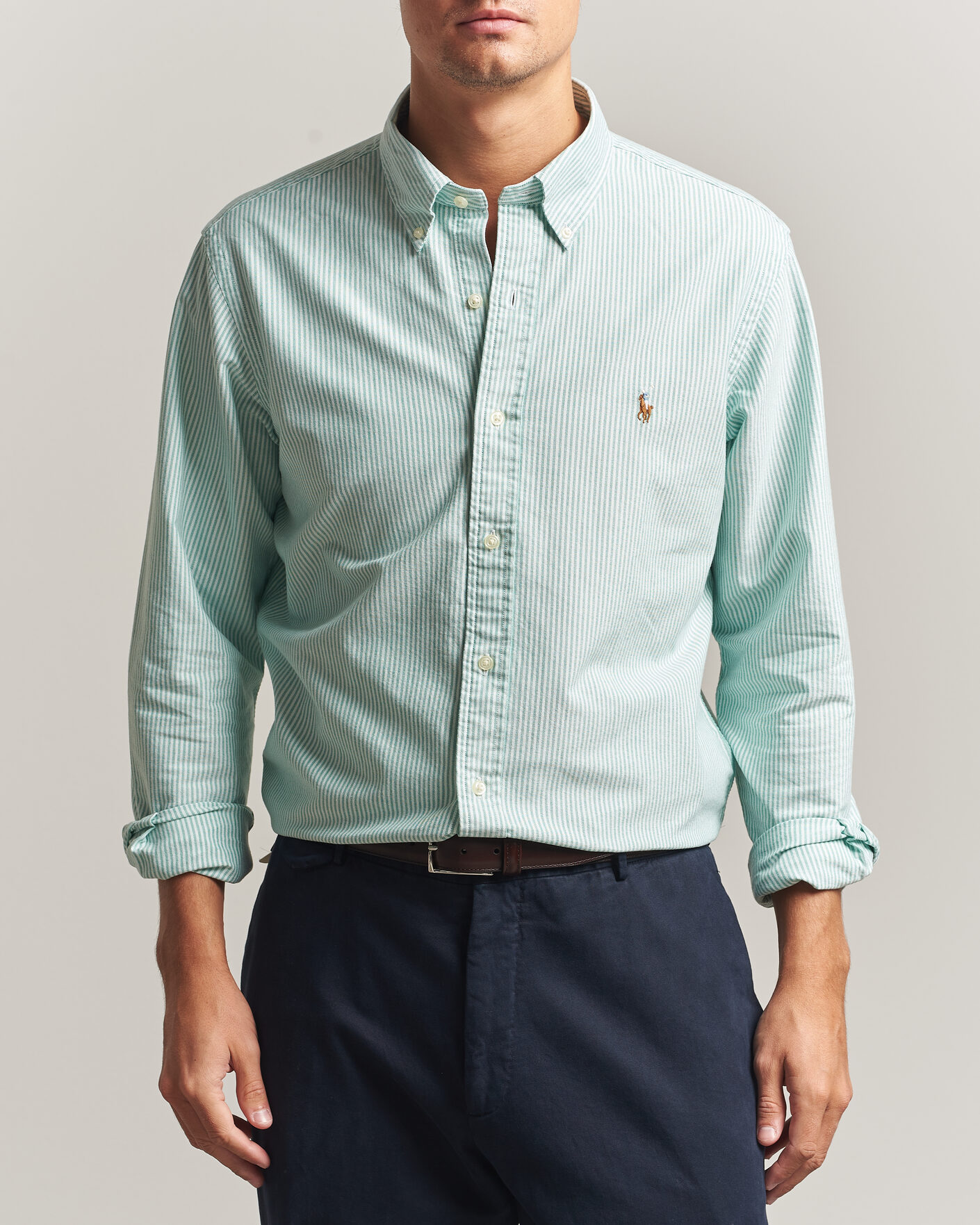Herren | Hemden | Polo Ralph Lauren | Custom Fit Striped Oxford Shirt Scarab Green/White