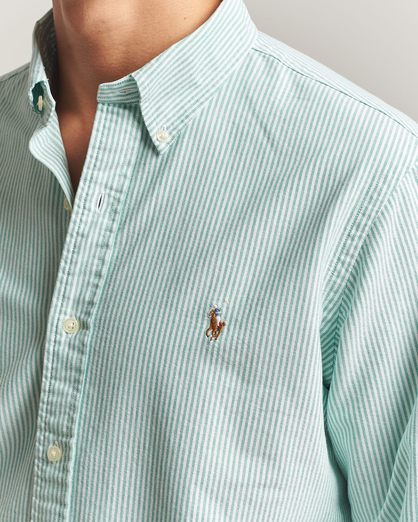 Herren | Hemden | Polo Ralph Lauren | Custom Fit Striped Oxford Shirt Scarab Green/White