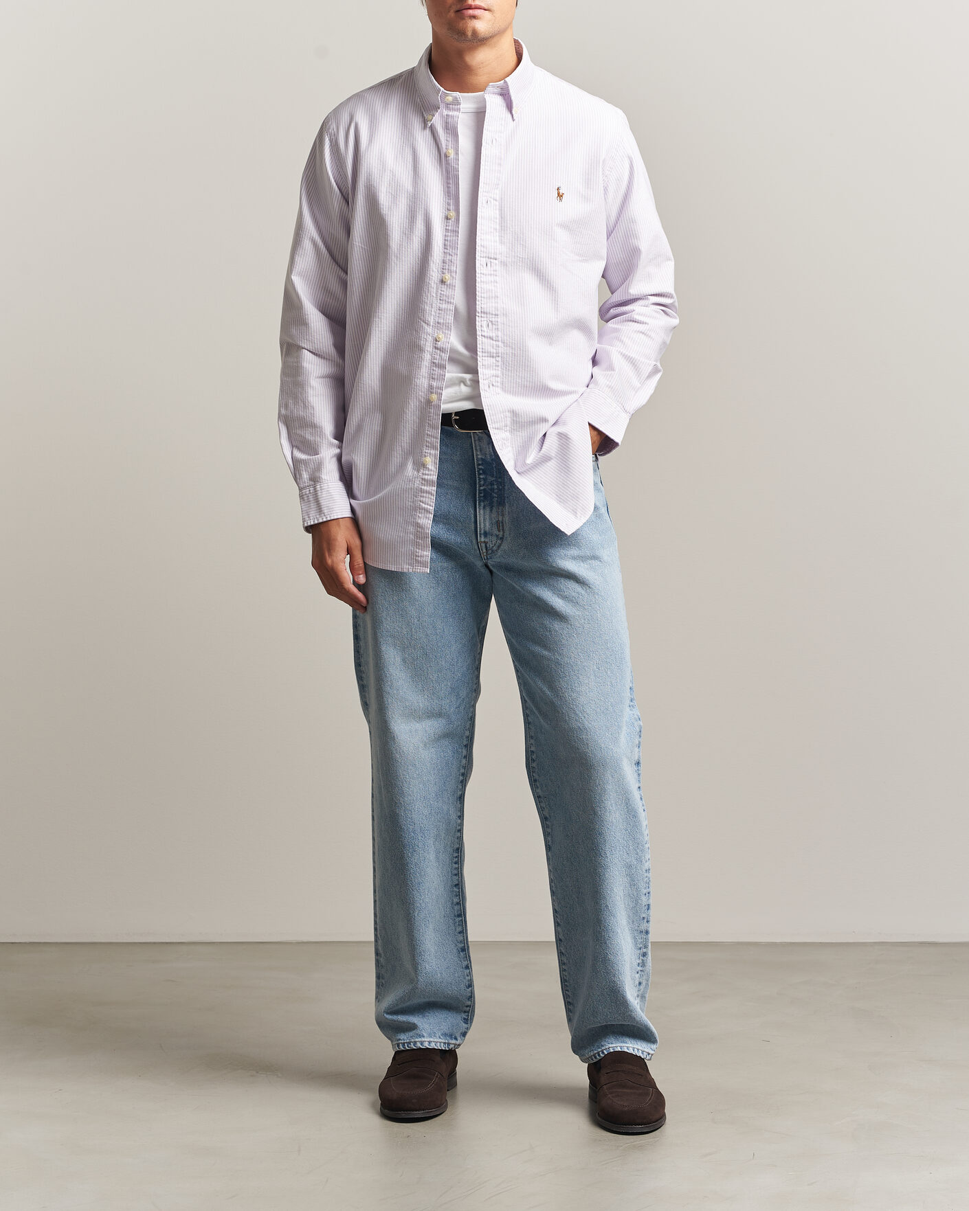 Herren | Hemden | Polo Ralph Lauren | Custom Fit Striped Oxford Shirt Lilac/White