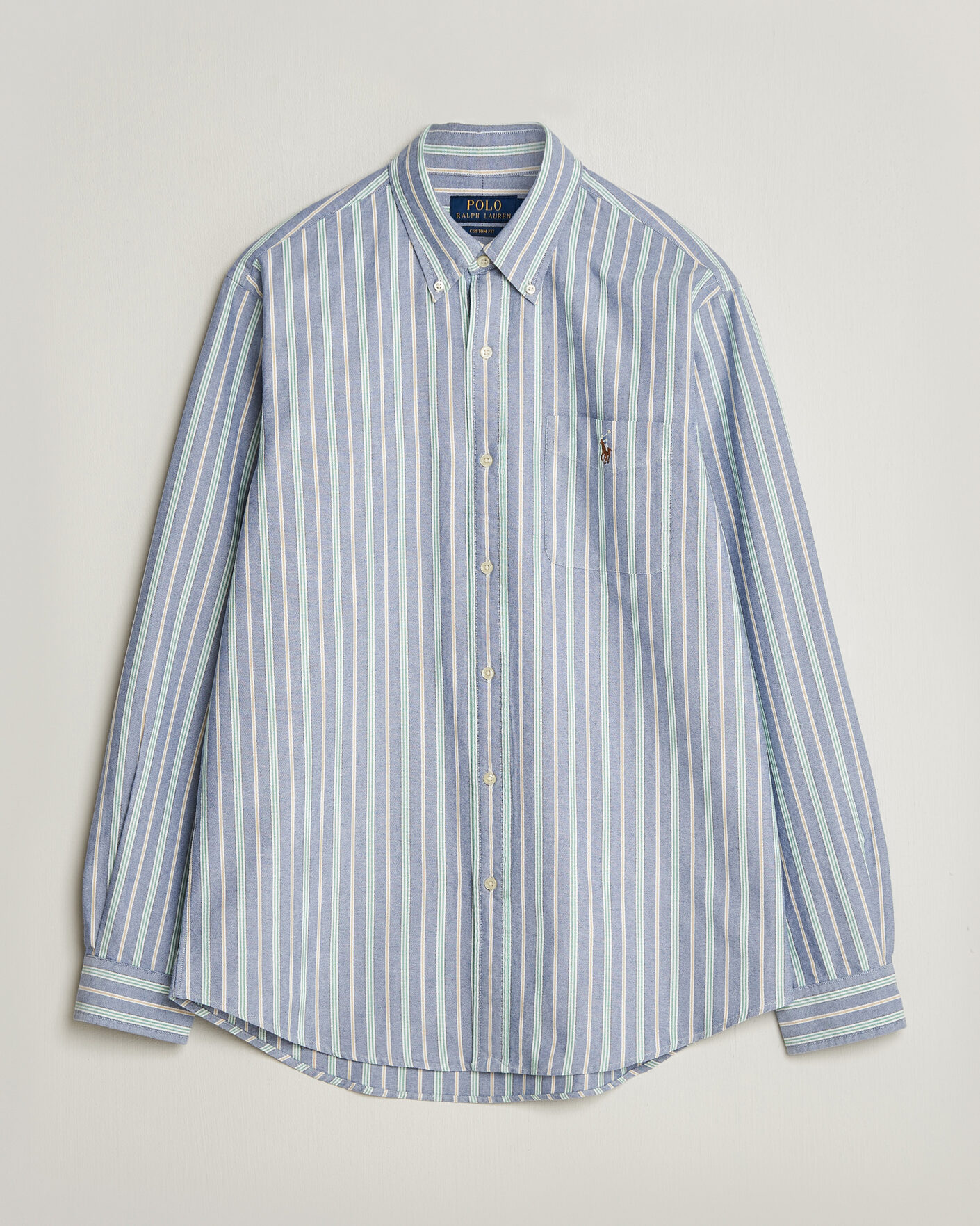 Herren | Hemden | Polo Ralph Lauren | Custom Fit Striped Pocket Oxford Shirt Navy/Yellow