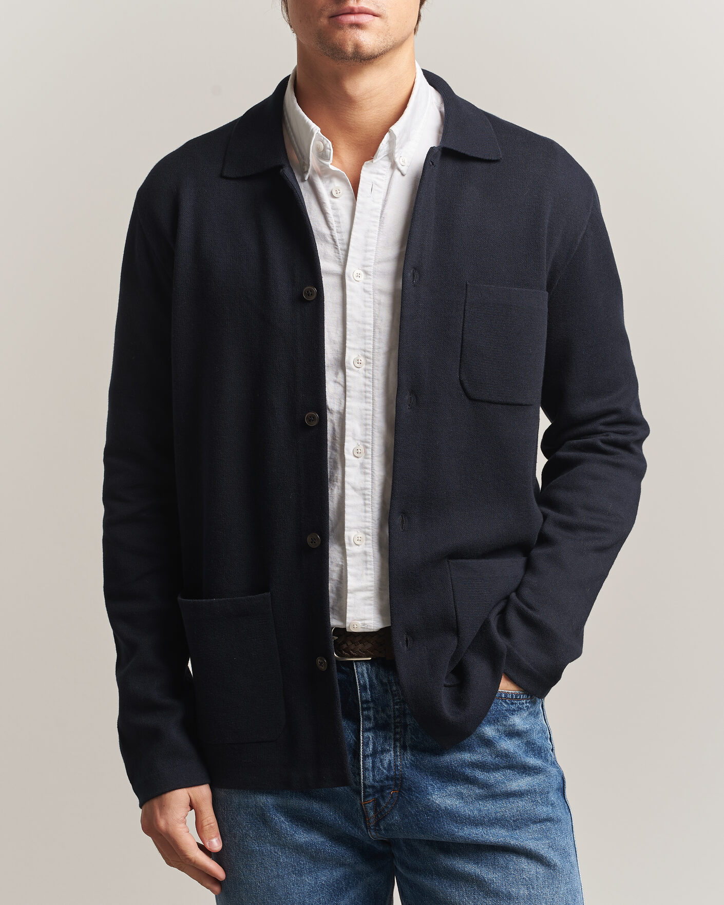 Herren | Pullover | Morris | Dudley Knitted Overshirt Navy