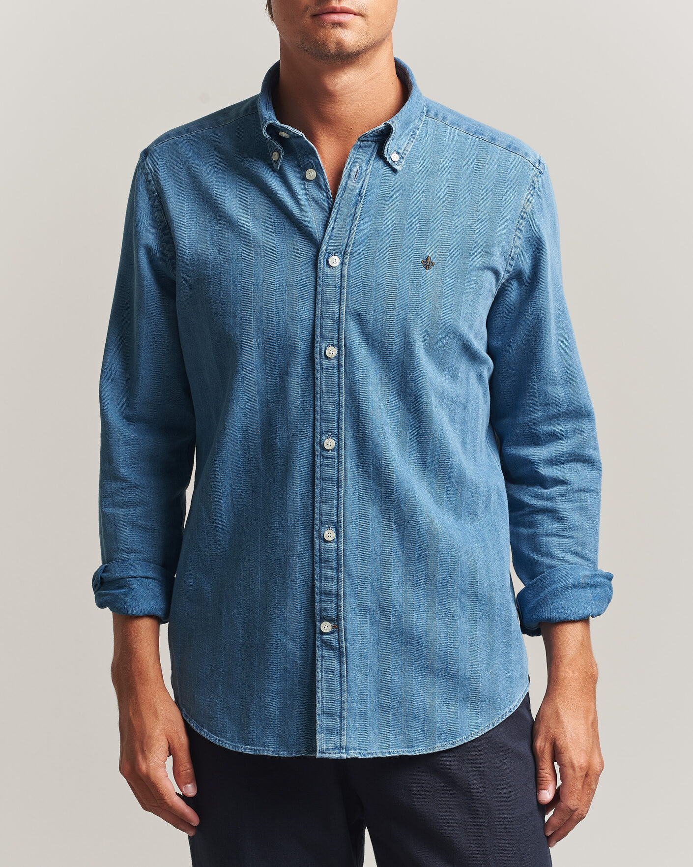 Herren | Hemden | Morris | Indigo Herringbone Shirt Light Blue