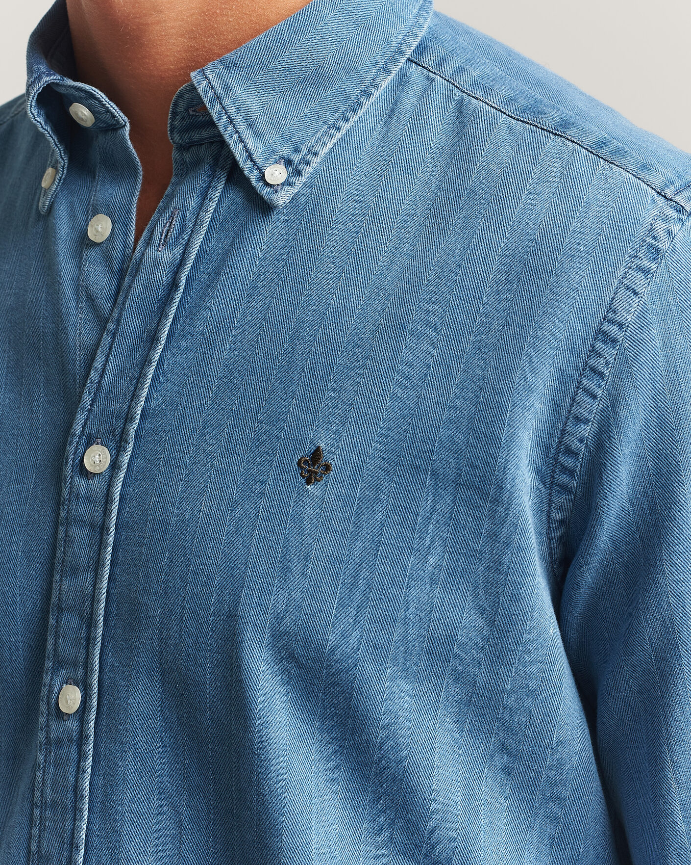 Herren | Hemden | Morris | Indigo Herringbone Shirt Light Blue