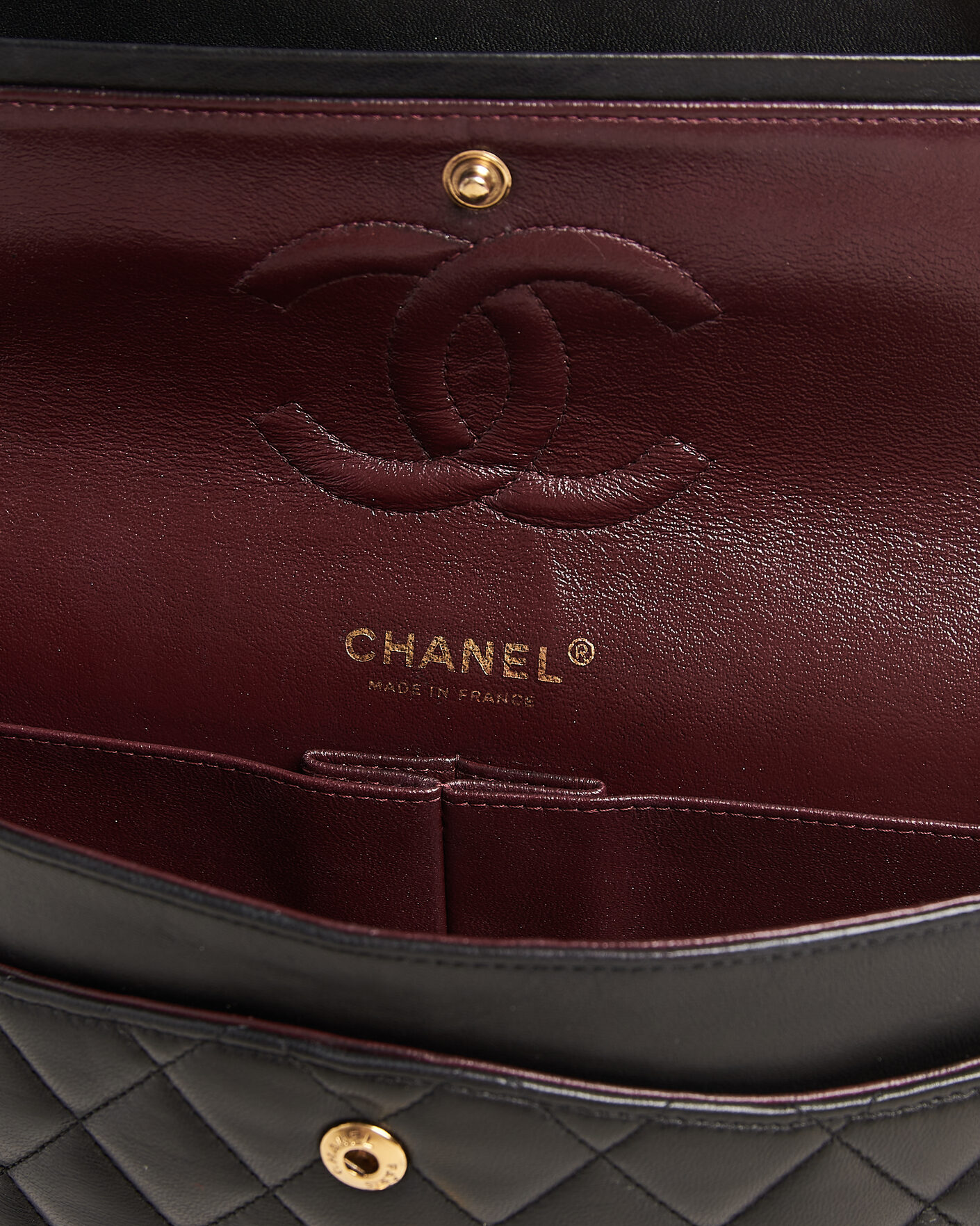 Herren | Chanel Pre-Owned Classic Medium Double Flap Bag Lambskin Black | Chanel Pre-Owned | Classic Medium Double Flap Bag Lambskin Black