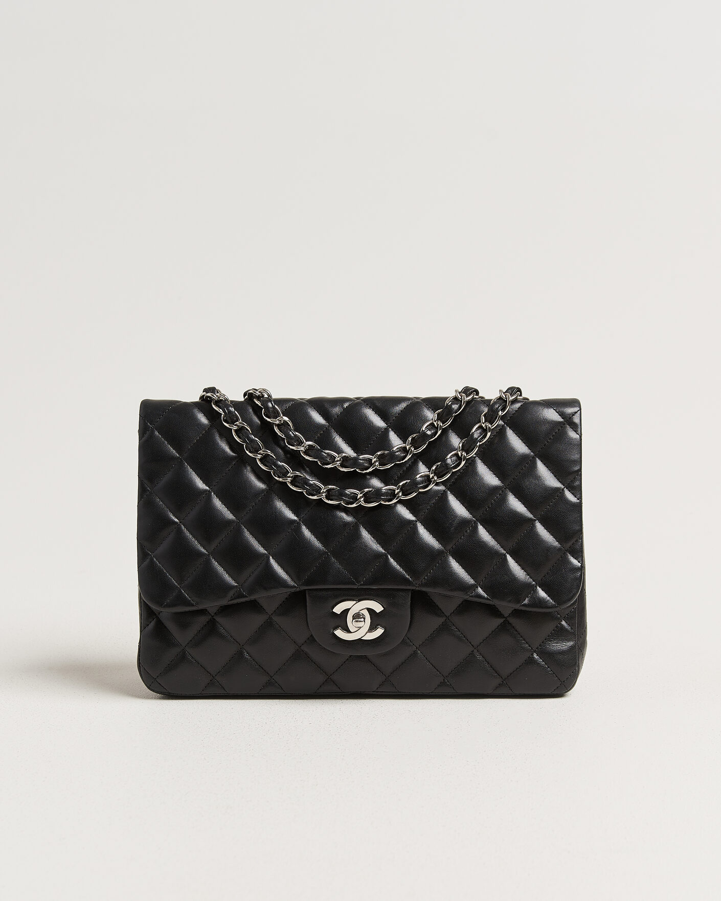 Herren | Chanel Pre-Owned Classic Jumbo Single Flap Bag Lambskin Black | Chanel Pre-Owned | Classic Jumbo Single Flap Bag Lambskin Black