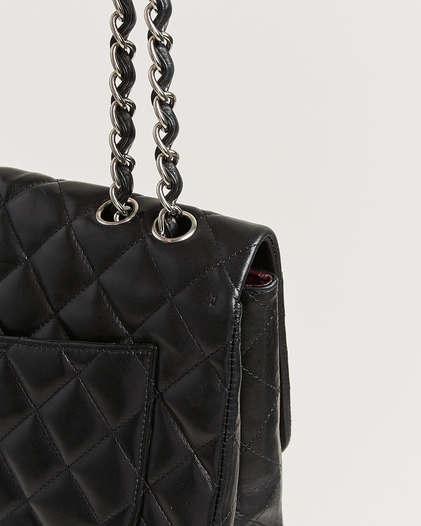 Herren | Chanel Pre-Owned Classic Jumbo Single Flap Bag Lambskin Black | Chanel Pre-Owned | Classic Jumbo Single Flap Bag Lambskin Black