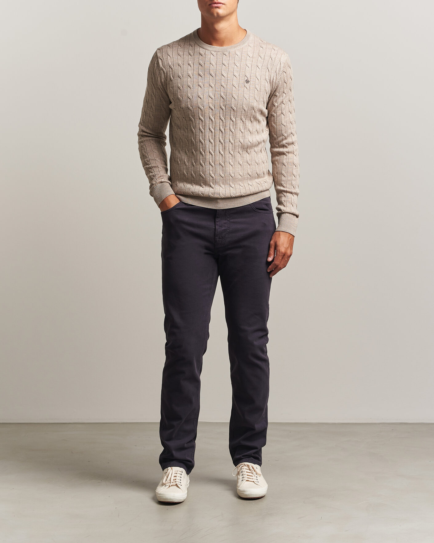Herren | Pullover | Morris | Merino Cable O-Neck Khaki