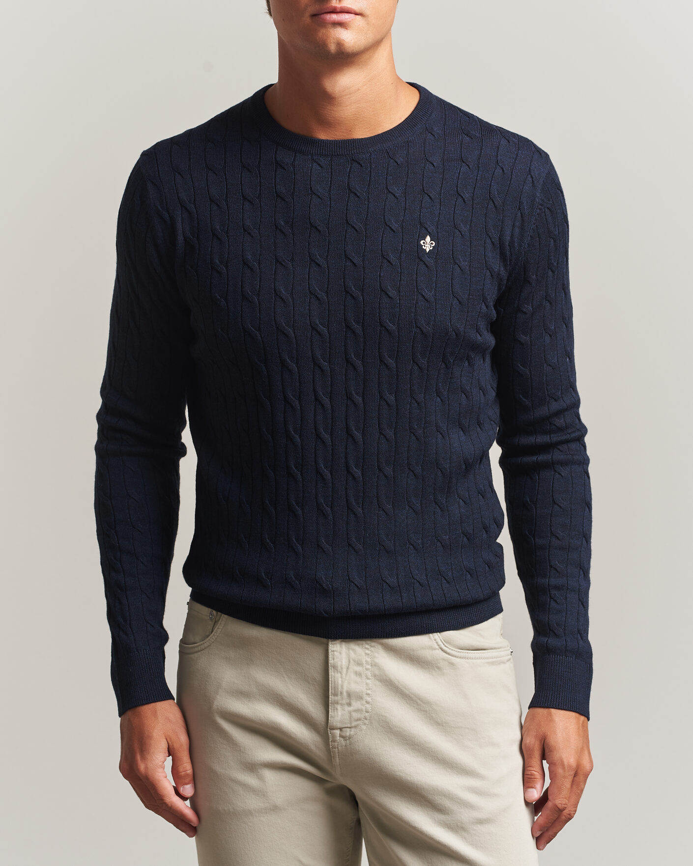 Herren | Pullover | Morris | Merino Cable O-Neck Navy