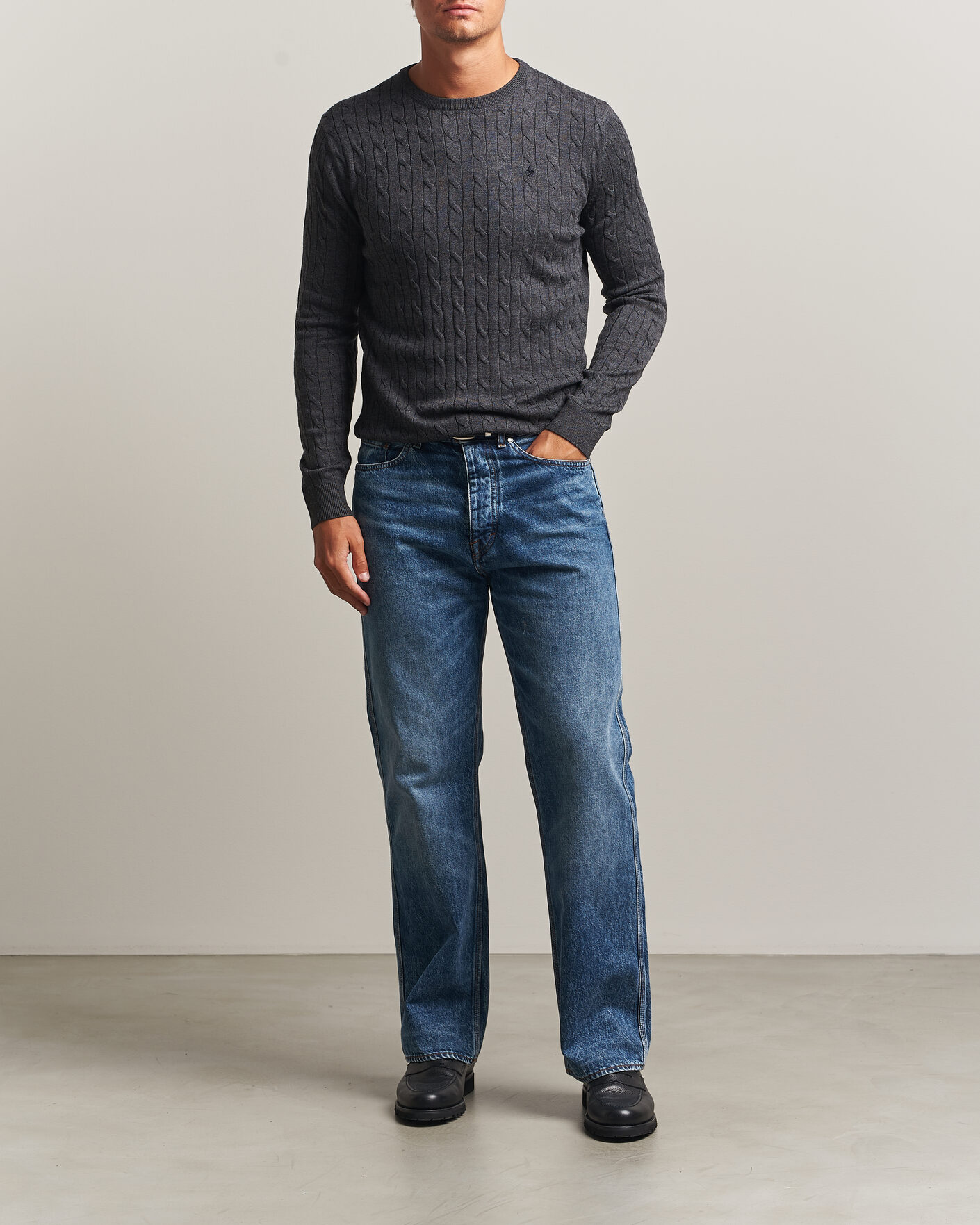 Herren | Pullover | Morris | Merino Cable O-Neck Grey