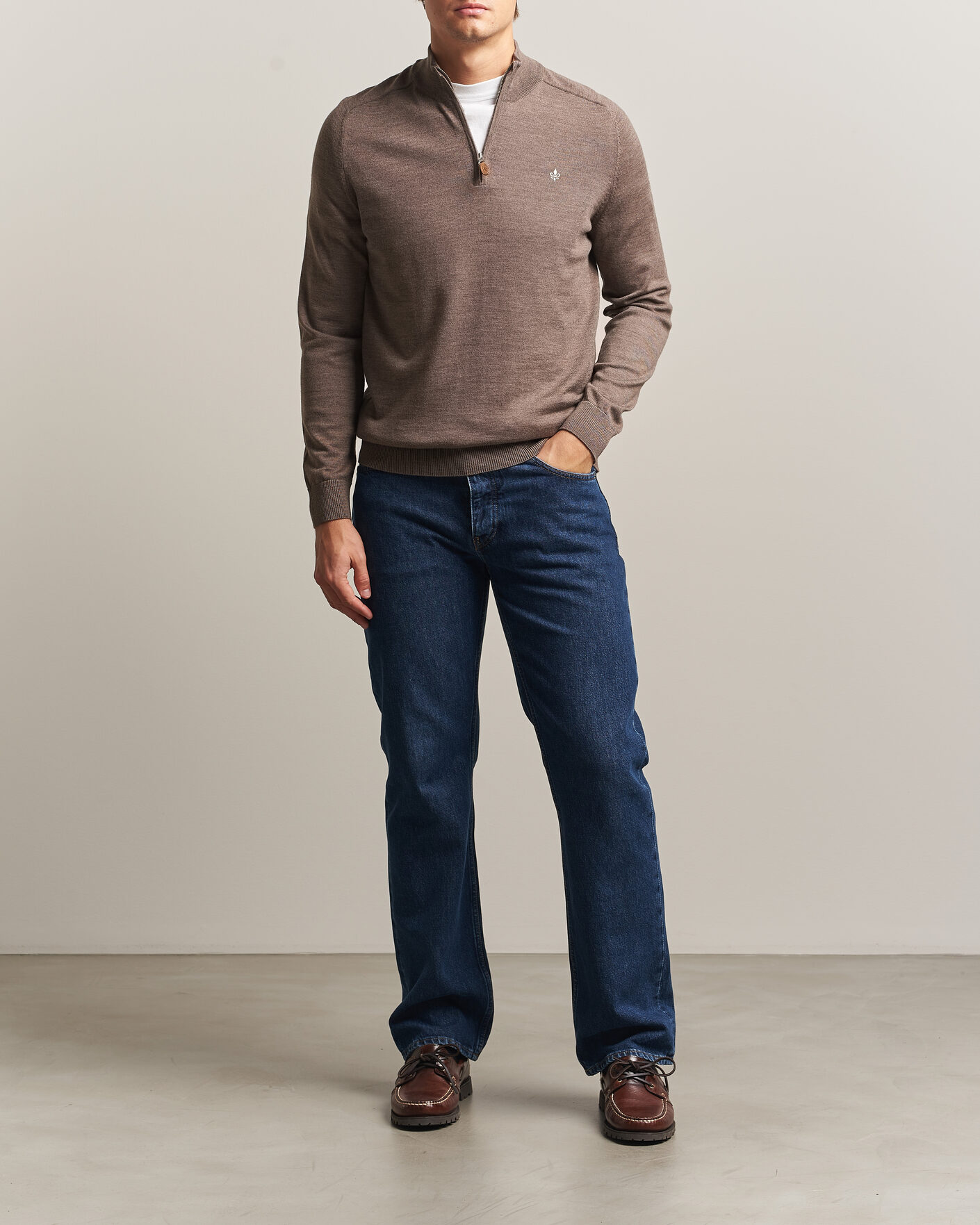 Herren | Pullover | Morris | John Merino Half Zip Brown