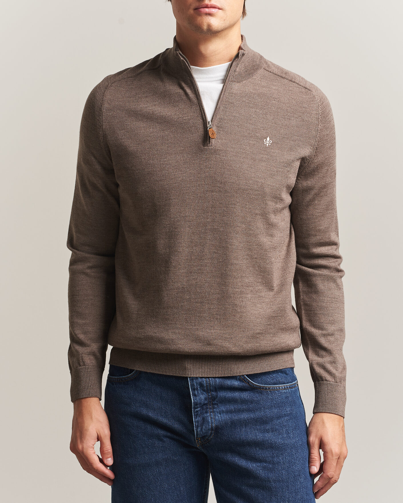 Herren | Pullover | Morris | John Merino Half Zip Brown