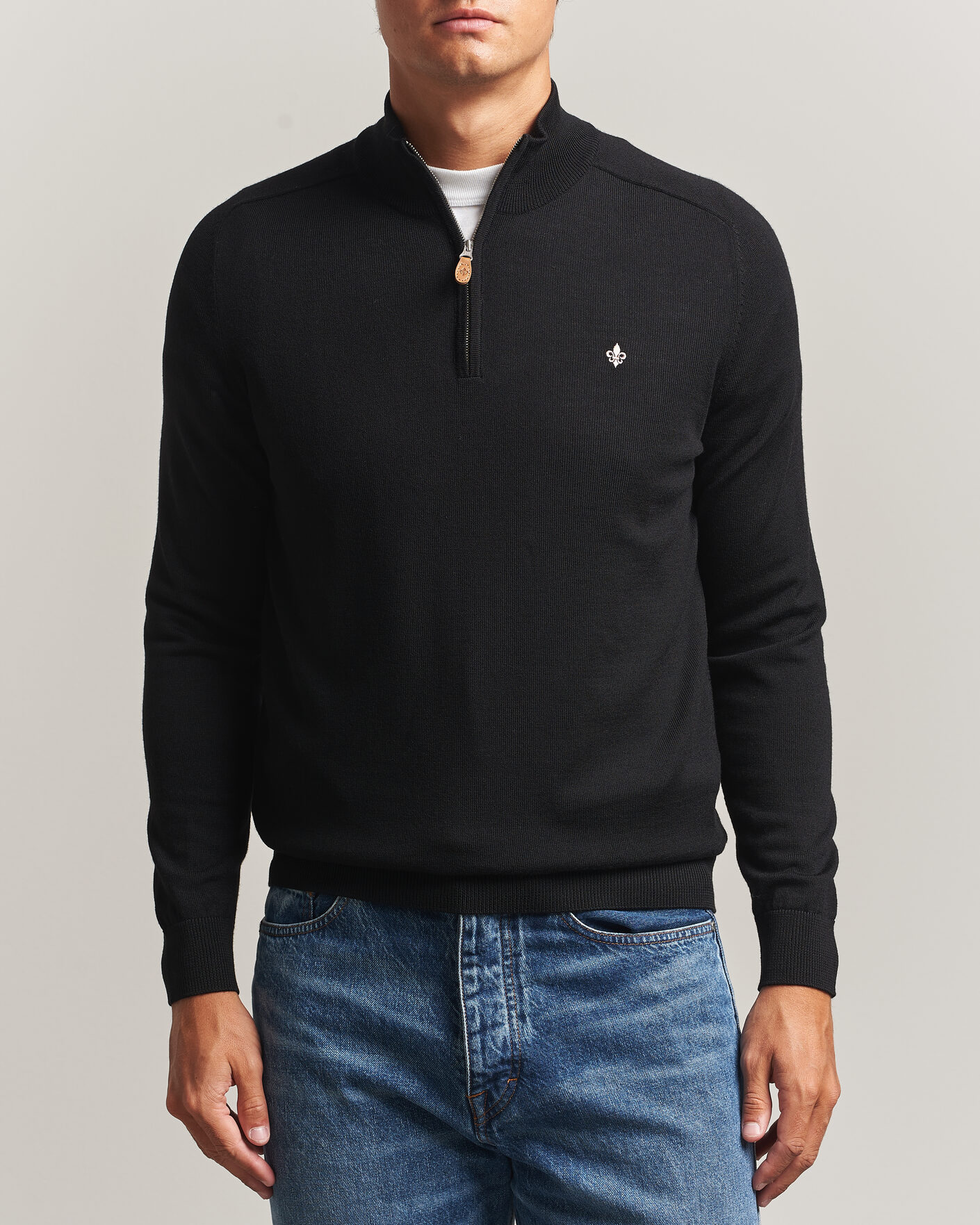 Herren | Pullover | Morris | John Merino Half Zip Black