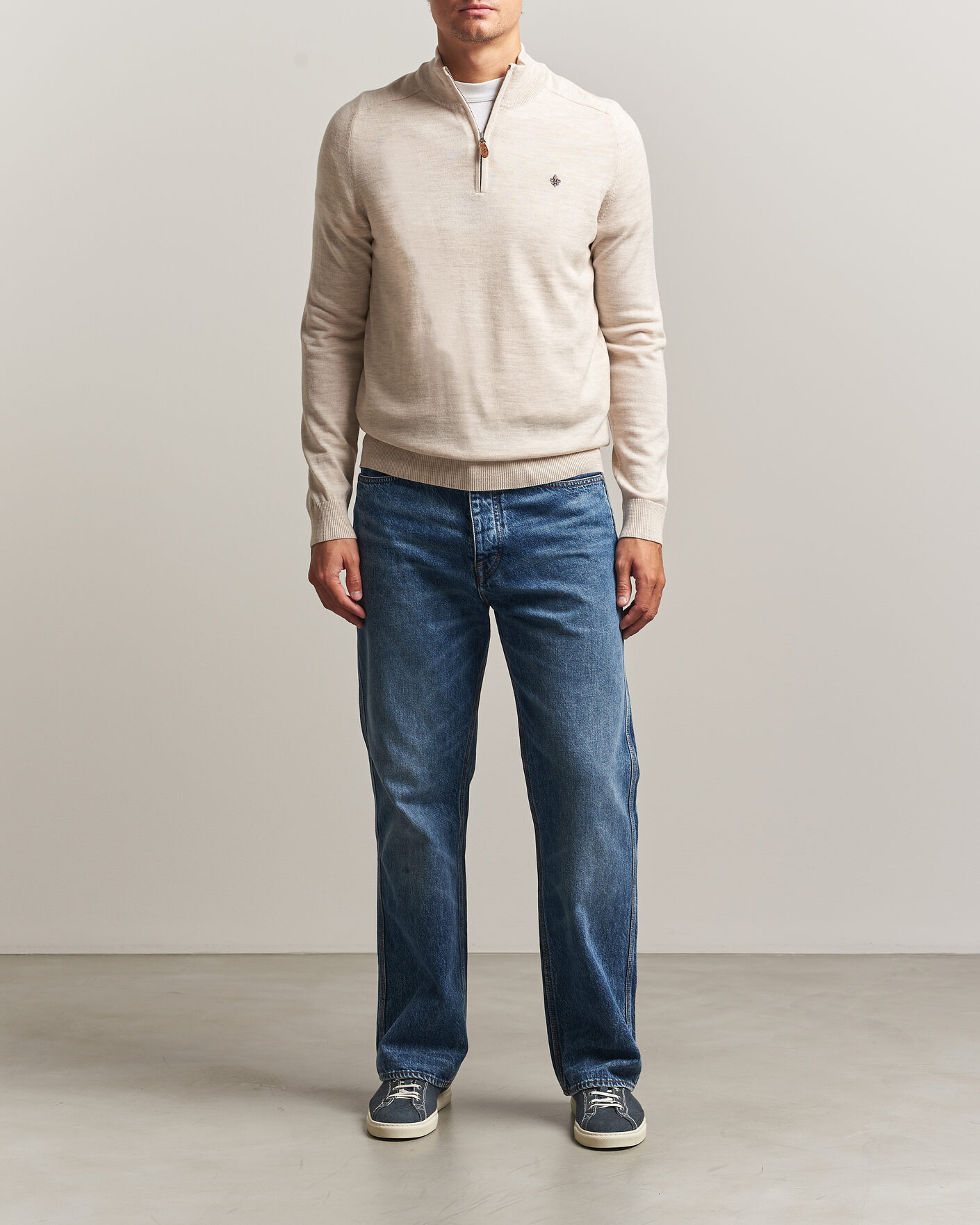 Herren | Pullover | Morris | John Merino Half Zip Off White