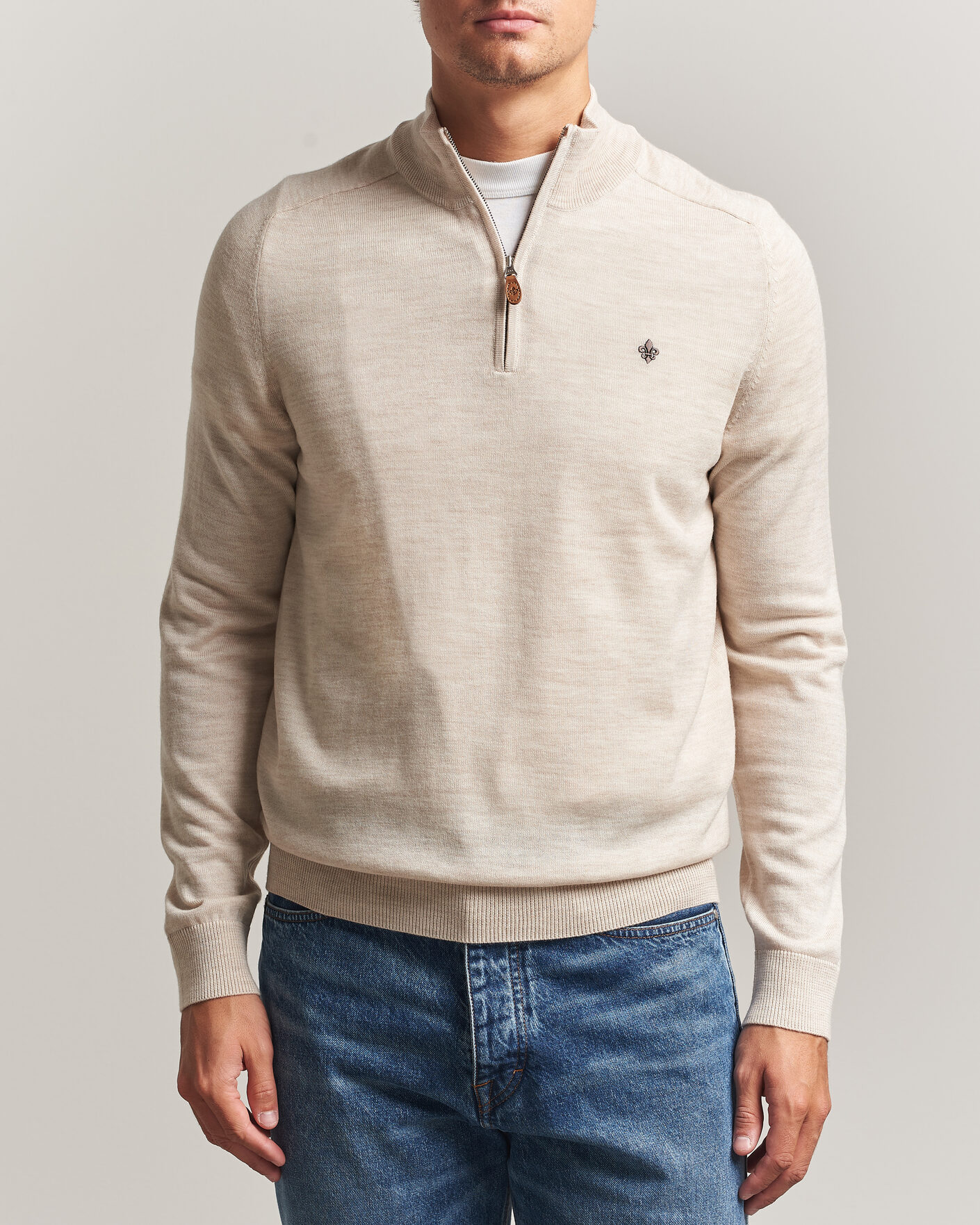 Herren | Pullover | Morris | John Merino Half Zip Off White