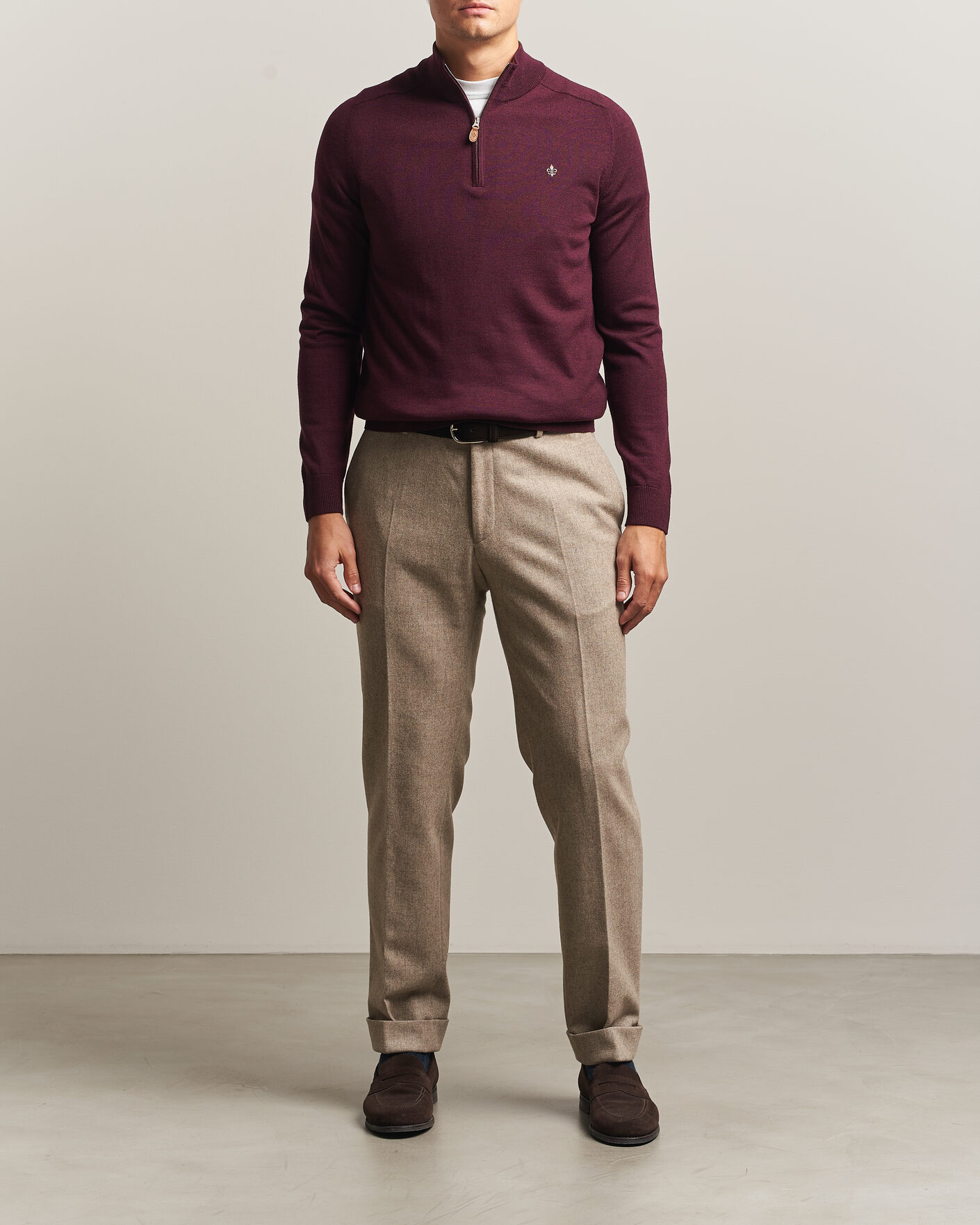 Herren | Pullover | Morris | John Merino Half Zip Wine Red