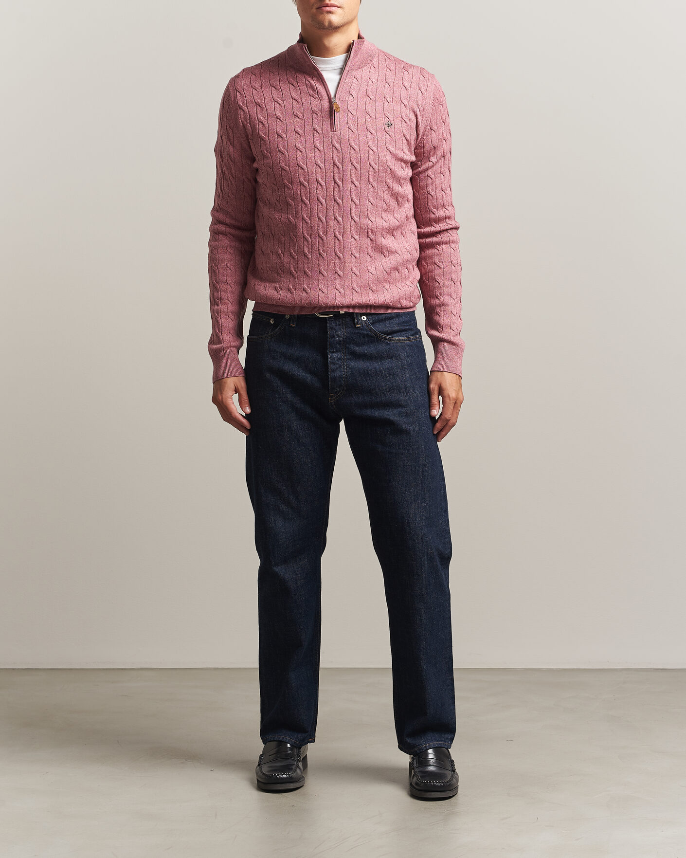 Herren | Pullover | Morris | Merino Cable Half Zip Cerise